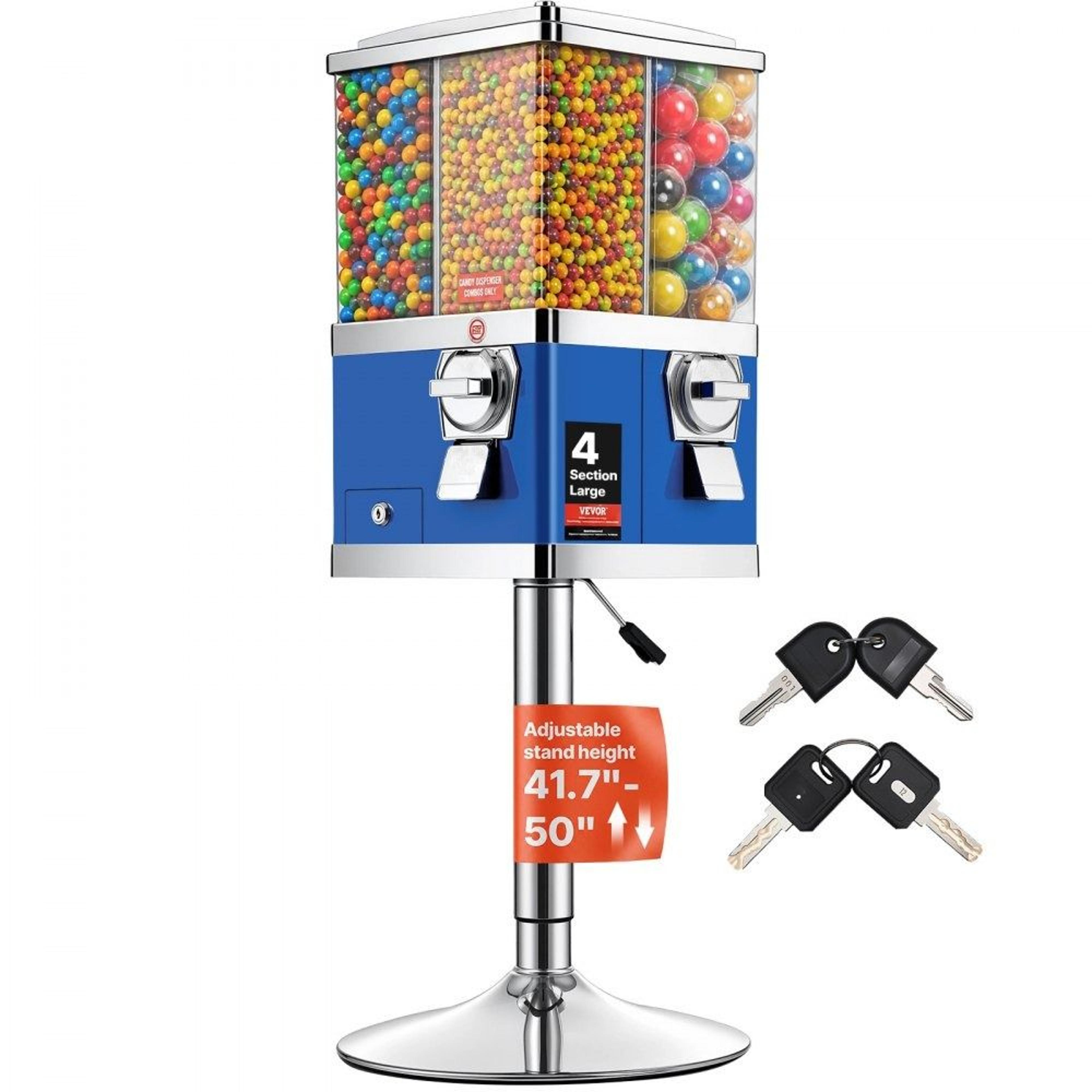4 compartment commercial gumball machine coin operated candy dispenser with adjustable stand