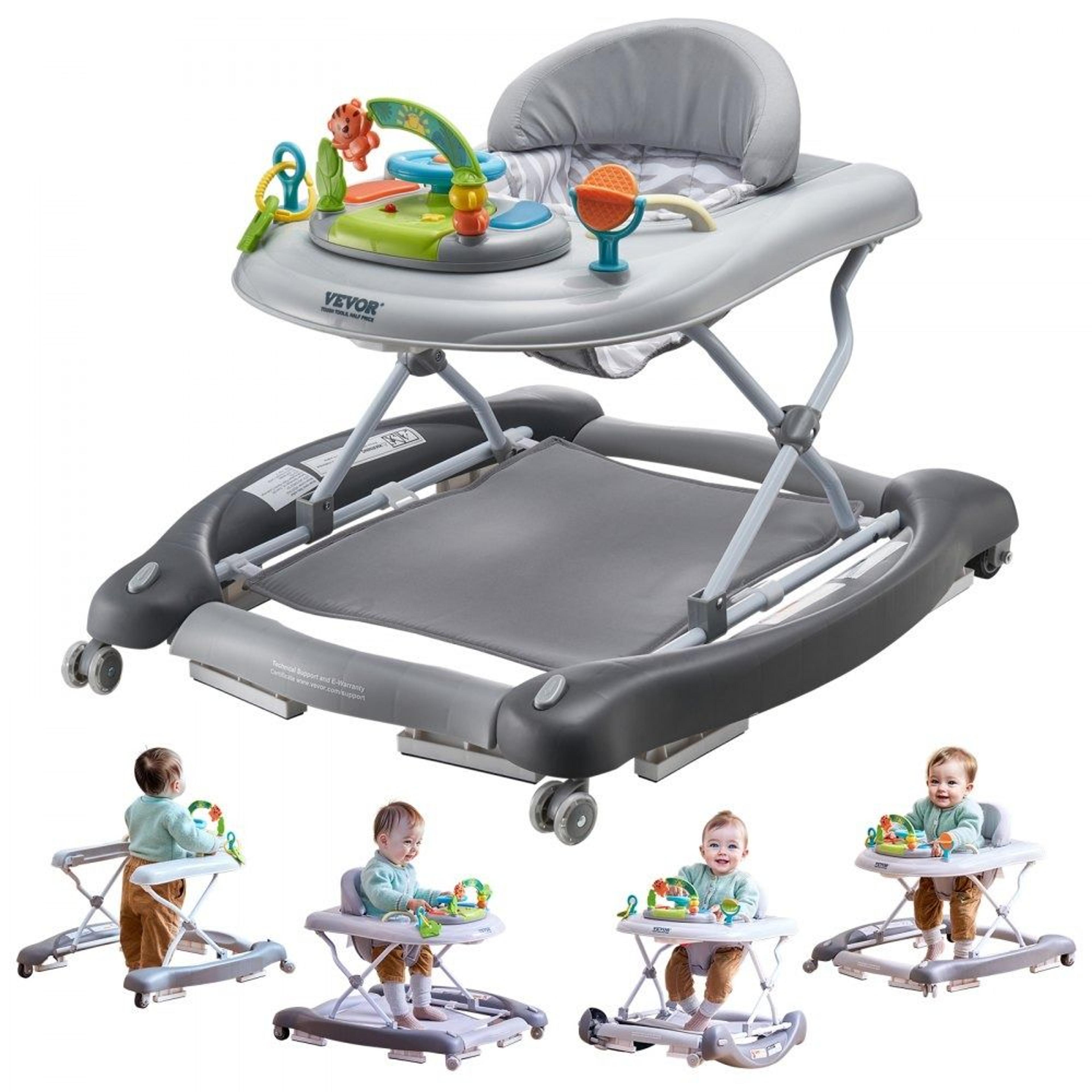 4 in 1 baby walker foldable activity center with adjustable height music toys and bouncer