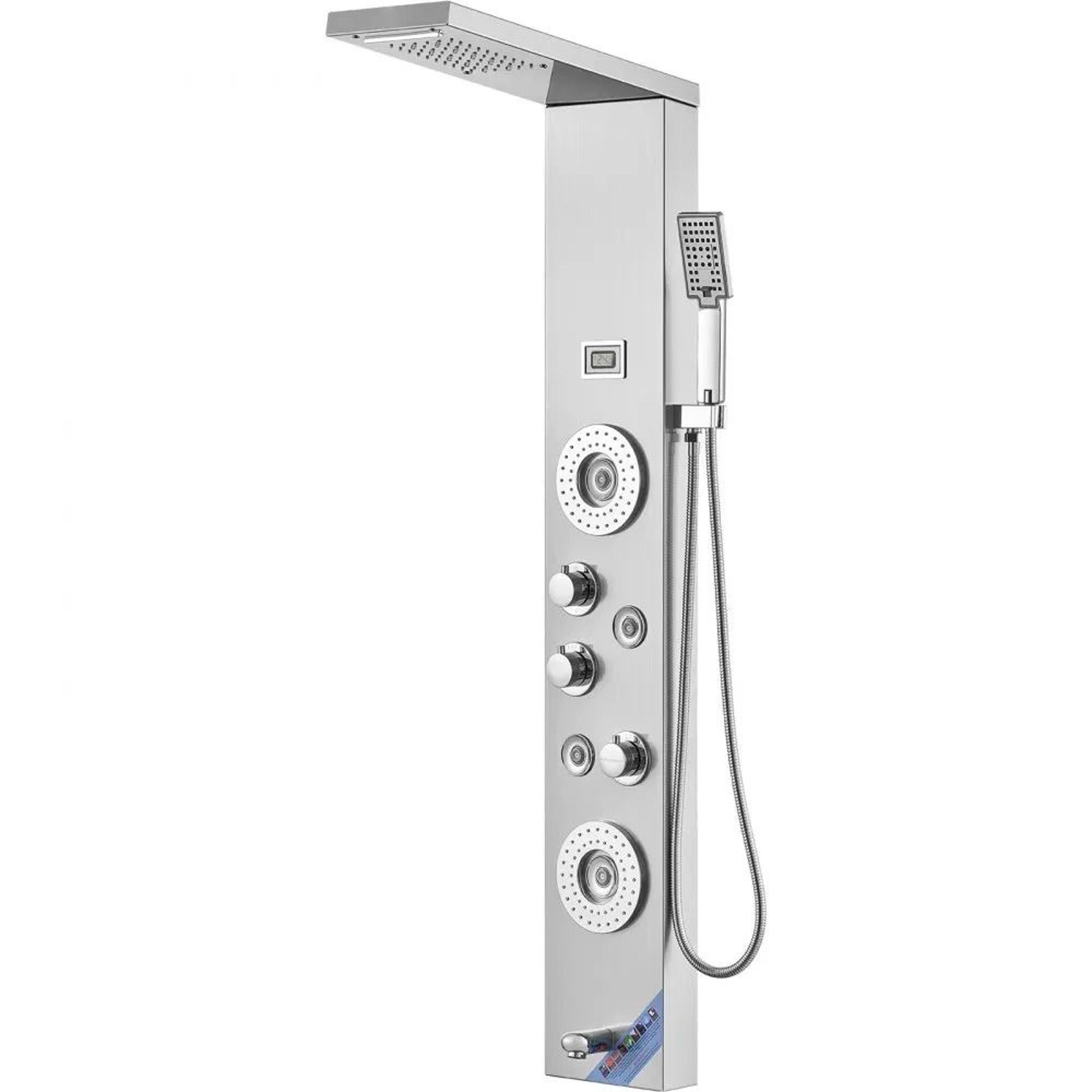 6 mode led shower panel tower with rainfall waterfall and body massage jets