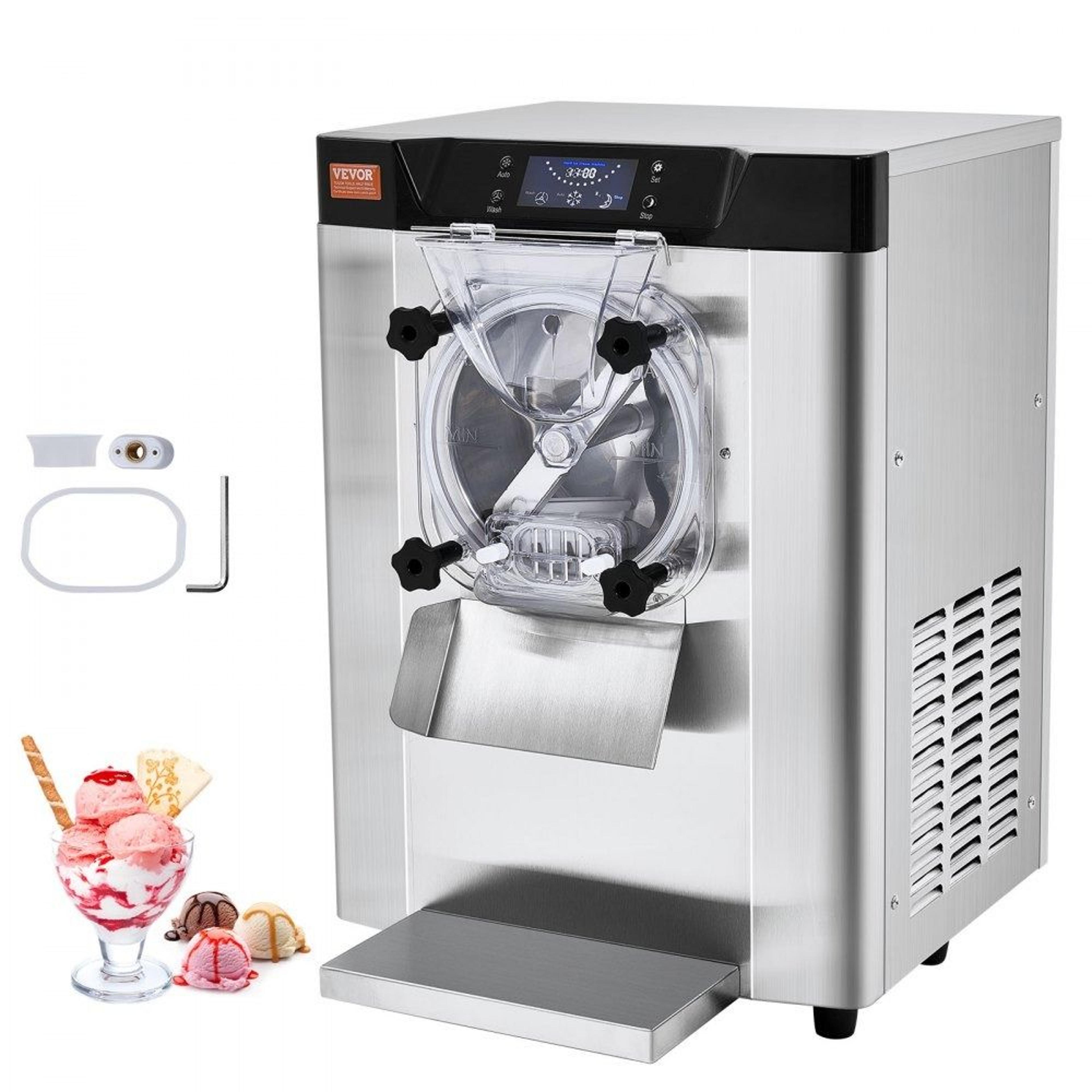 commercial hard serve ice cream machine with 12l per hour output and auto clean