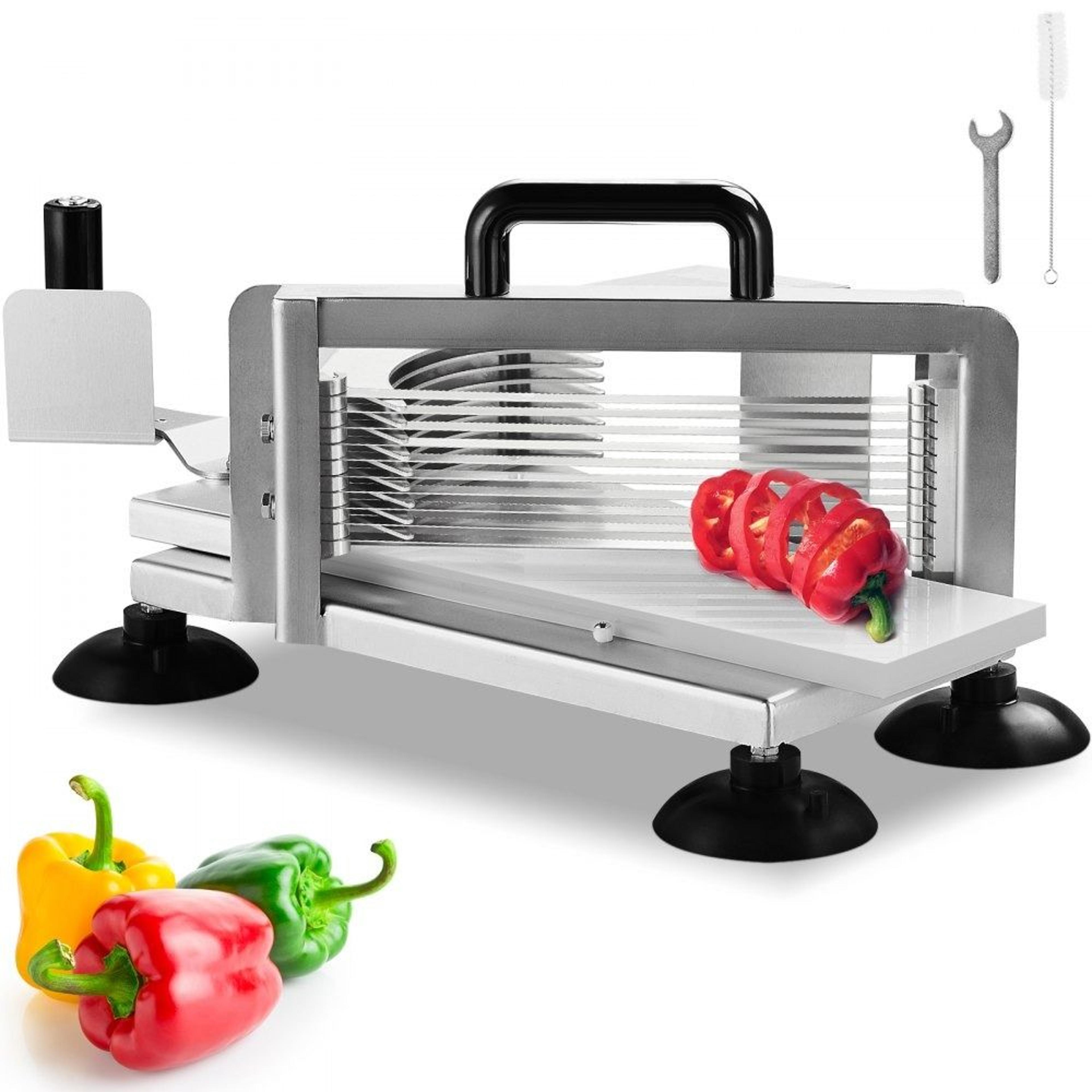 commercial tomato slicer with 1/4 inch stainless steel blades and non slip base