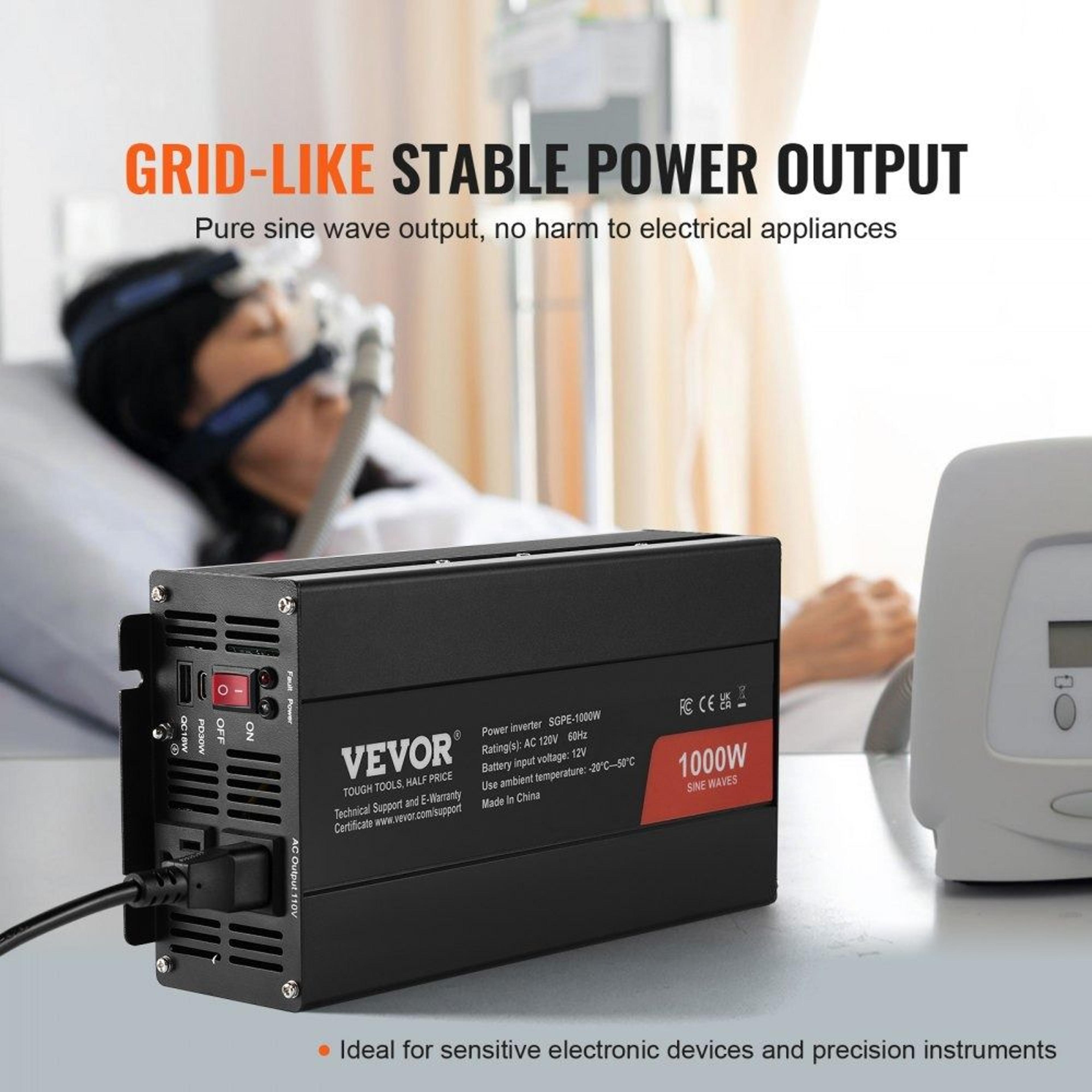 1000W Pure Sine Wave Power Inverter 12V To 120V With USB Type C And Remote Control 5