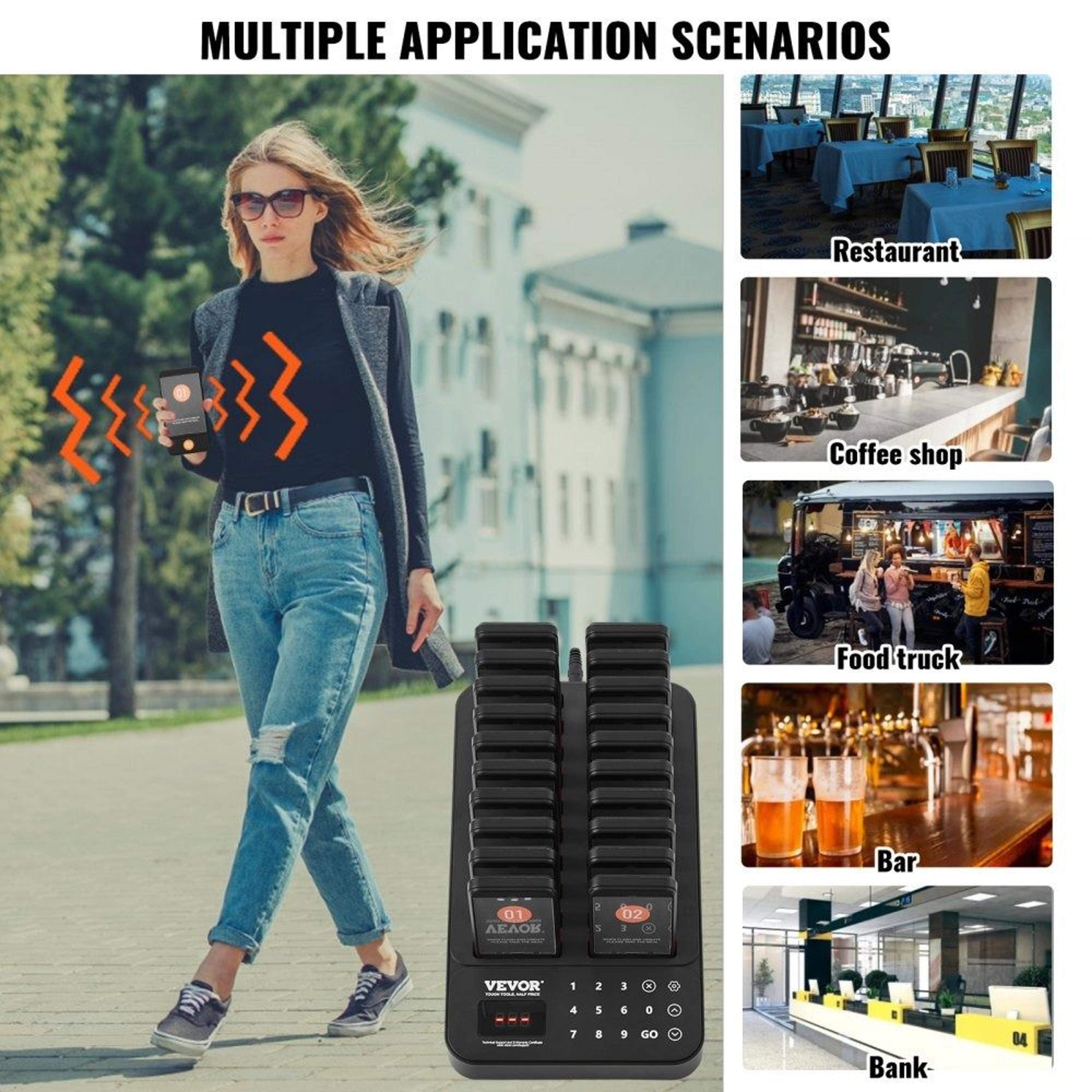 Wireless Restaurant Pager System With 20 Guest Buzzers Long Range Queue Calling System 2