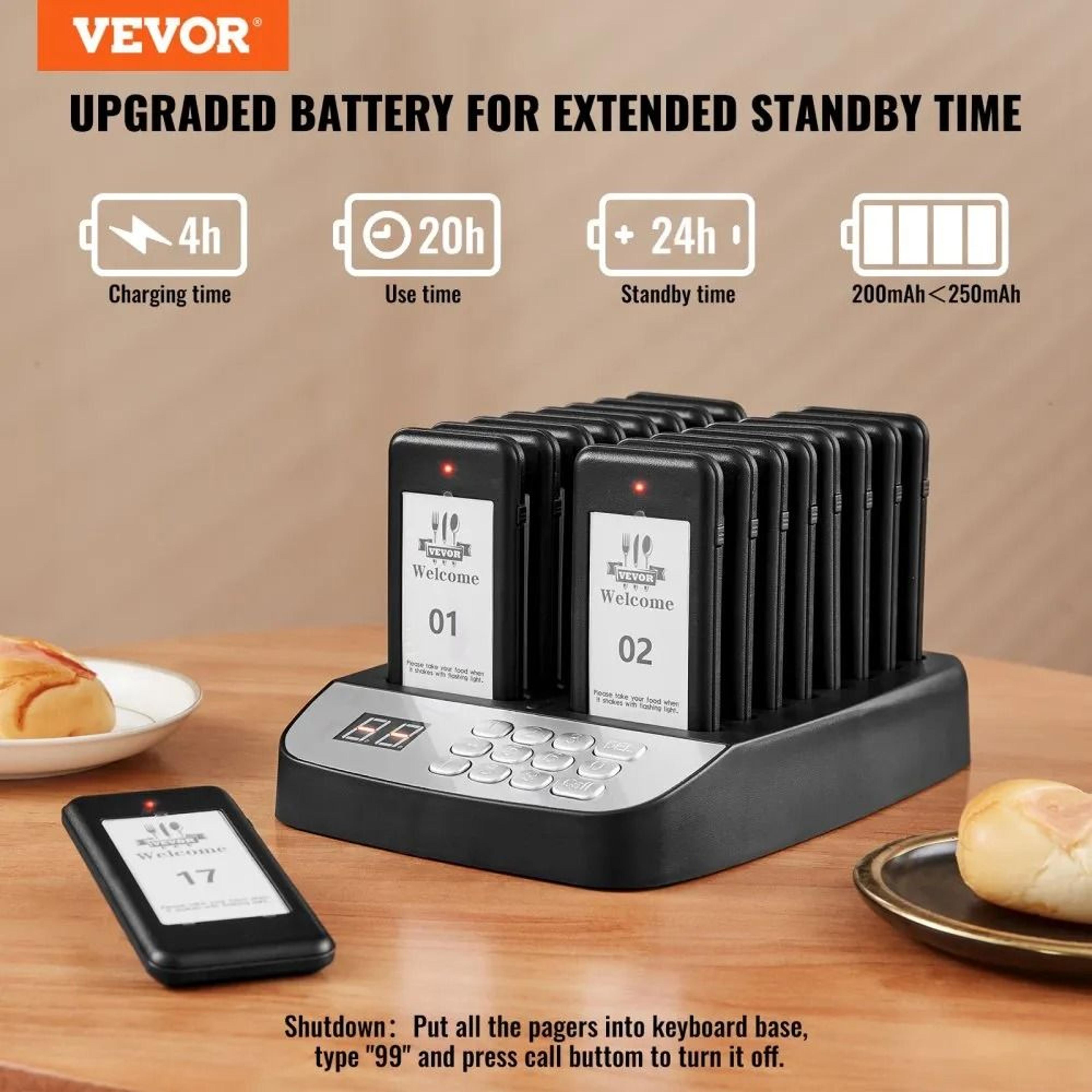 Wireless Restaurant Pager System With 16 Guest Buzzers Long Range Queue Calling 1