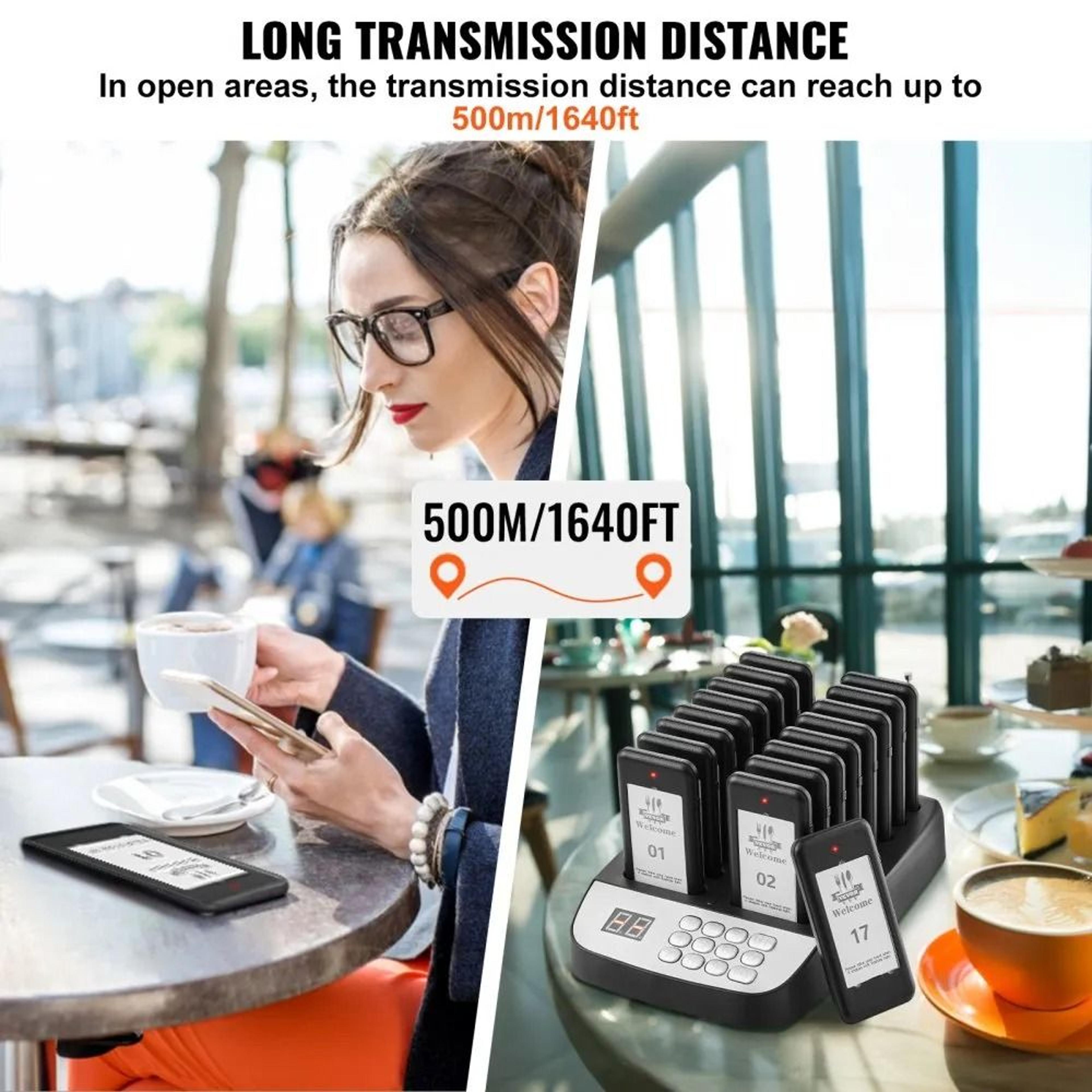 Wireless Restaurant Pager System With 16 Guest Buzzers Long Range Queue Calling 3