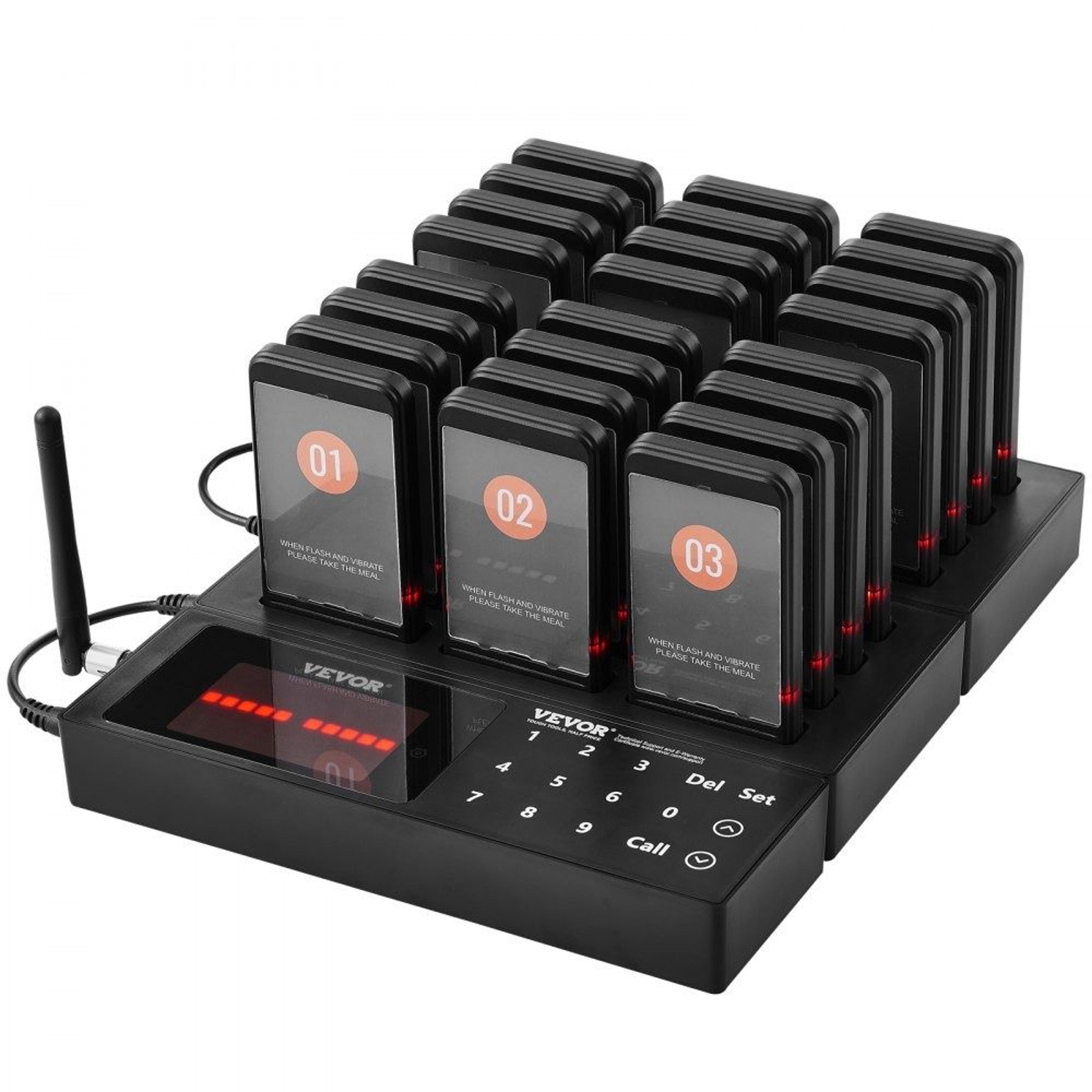 wireless restaurant pager system with 24 guest buzzers long range queue calling