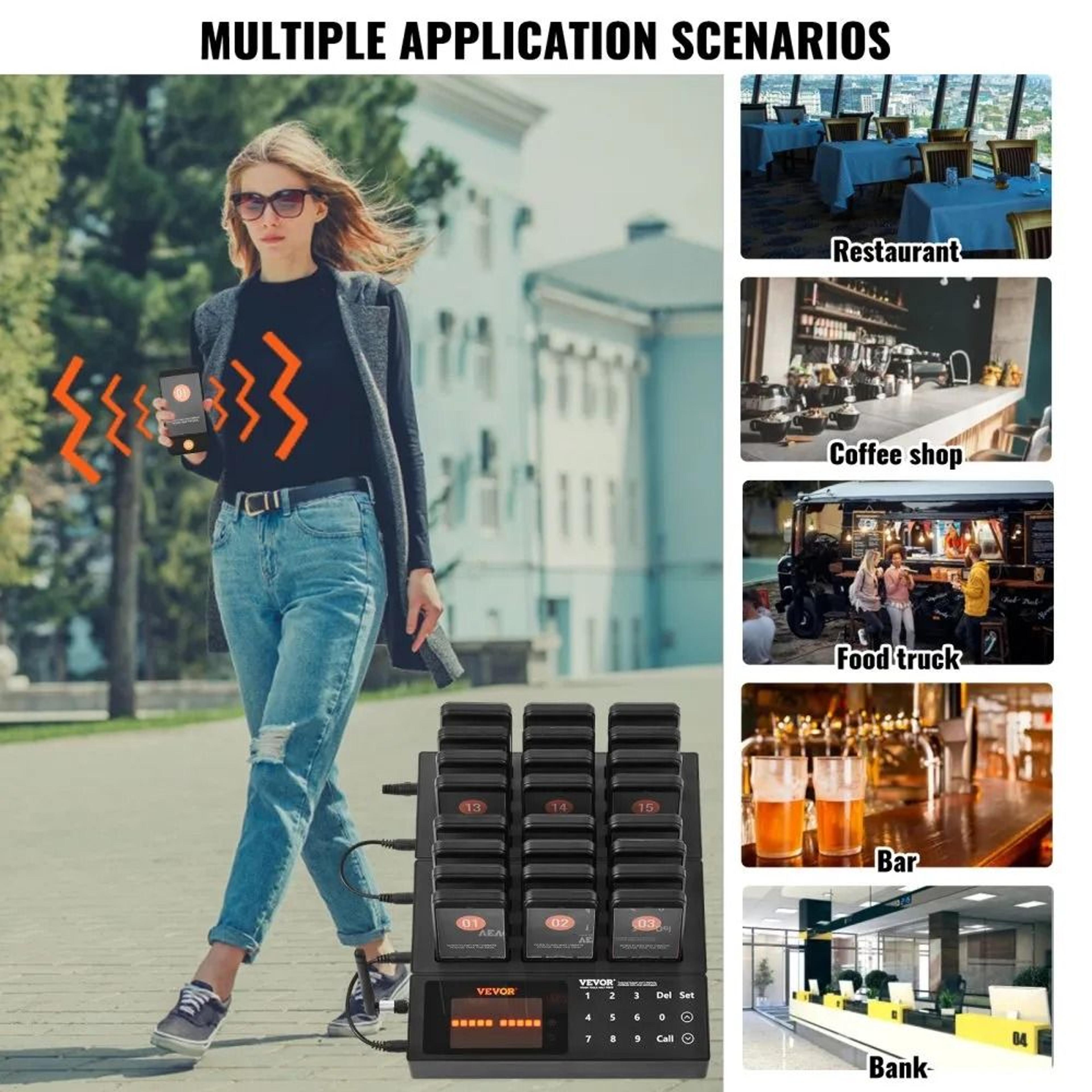 Wireless Restaurant Pager System With 24 Guest Buzzers Long Range Queue Calling 2