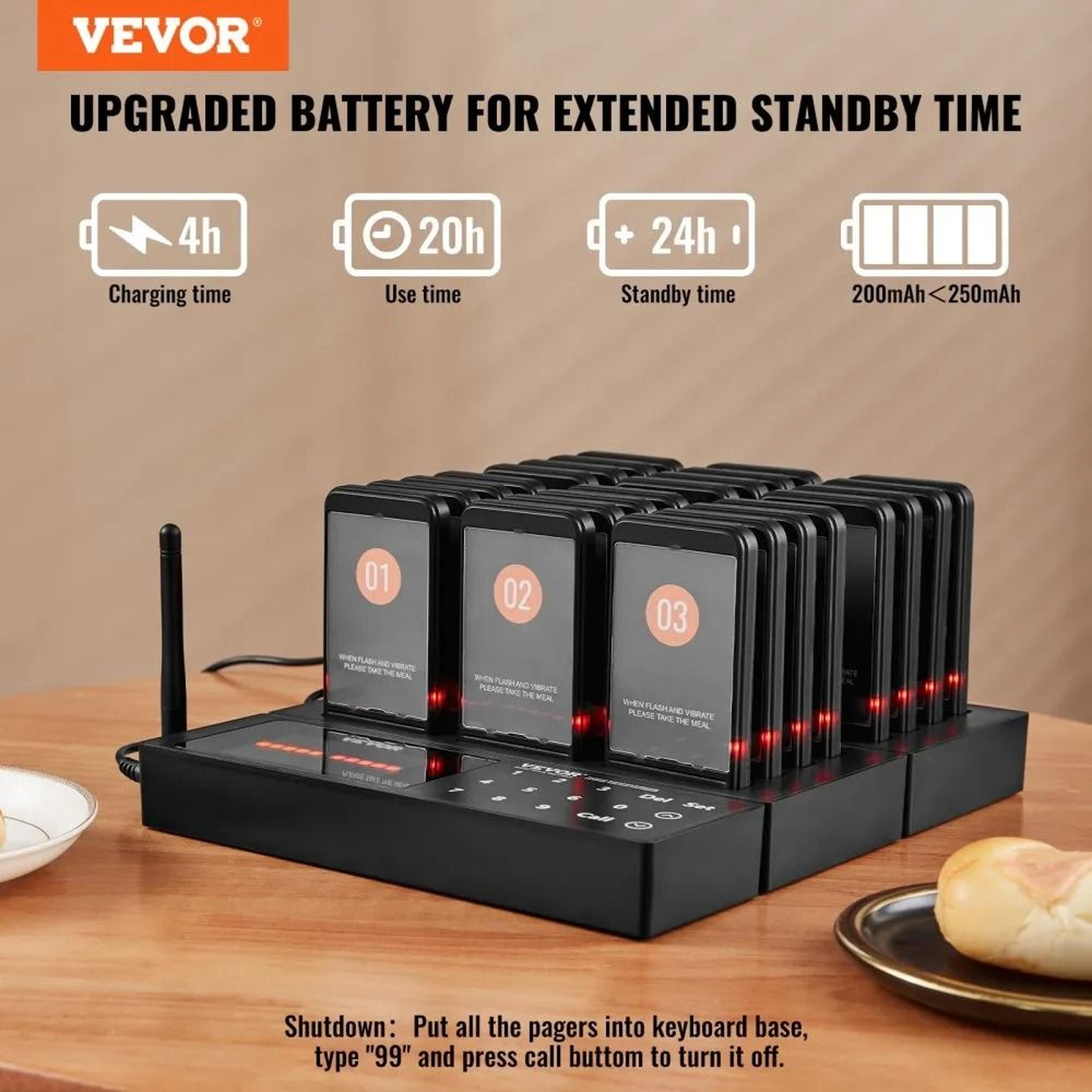 Wireless Restaurant Pager System With 24 Guest Buzzers Long Range Queue Calling 1