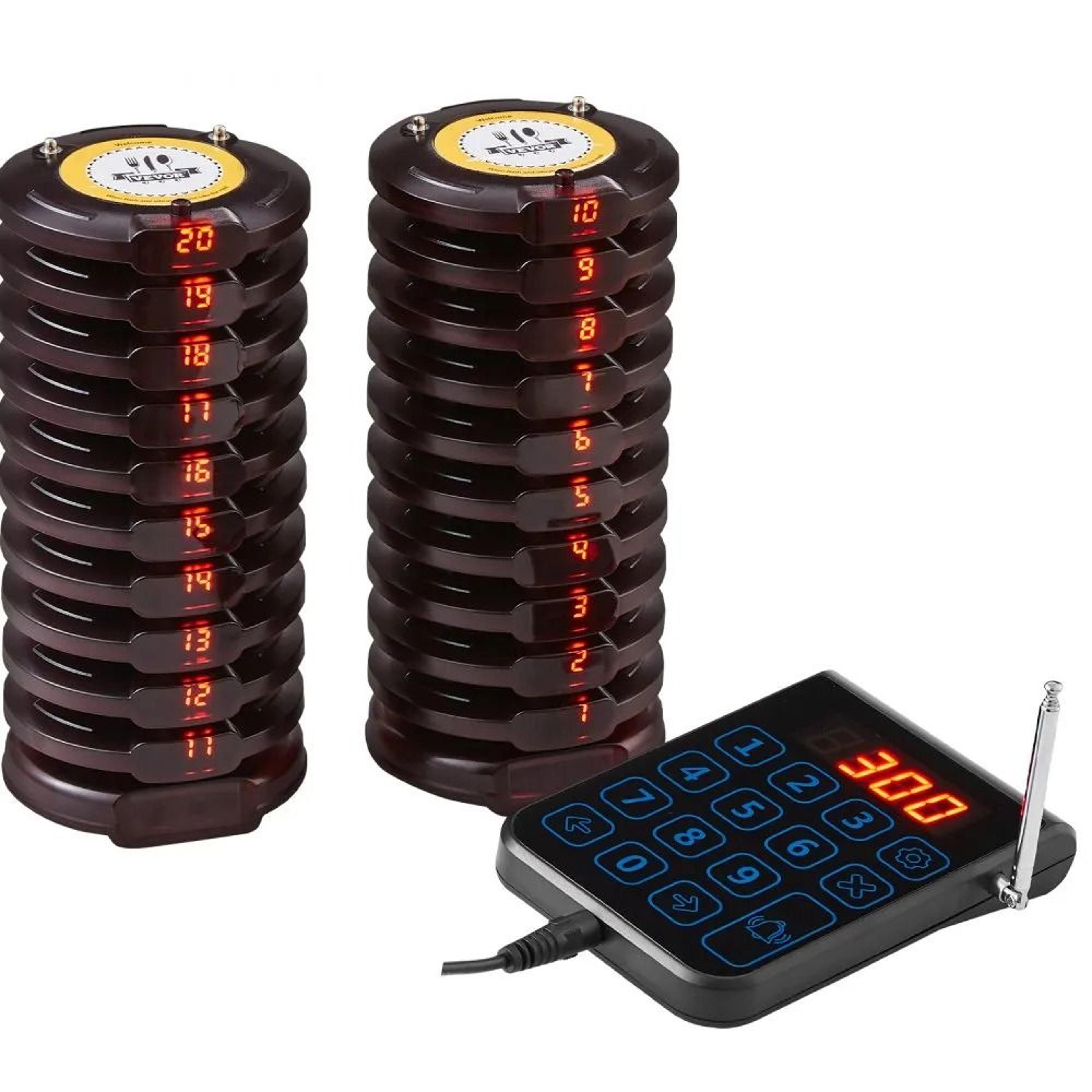 wireless restaurant pager system with 20 guest buzzers long range queue calling
