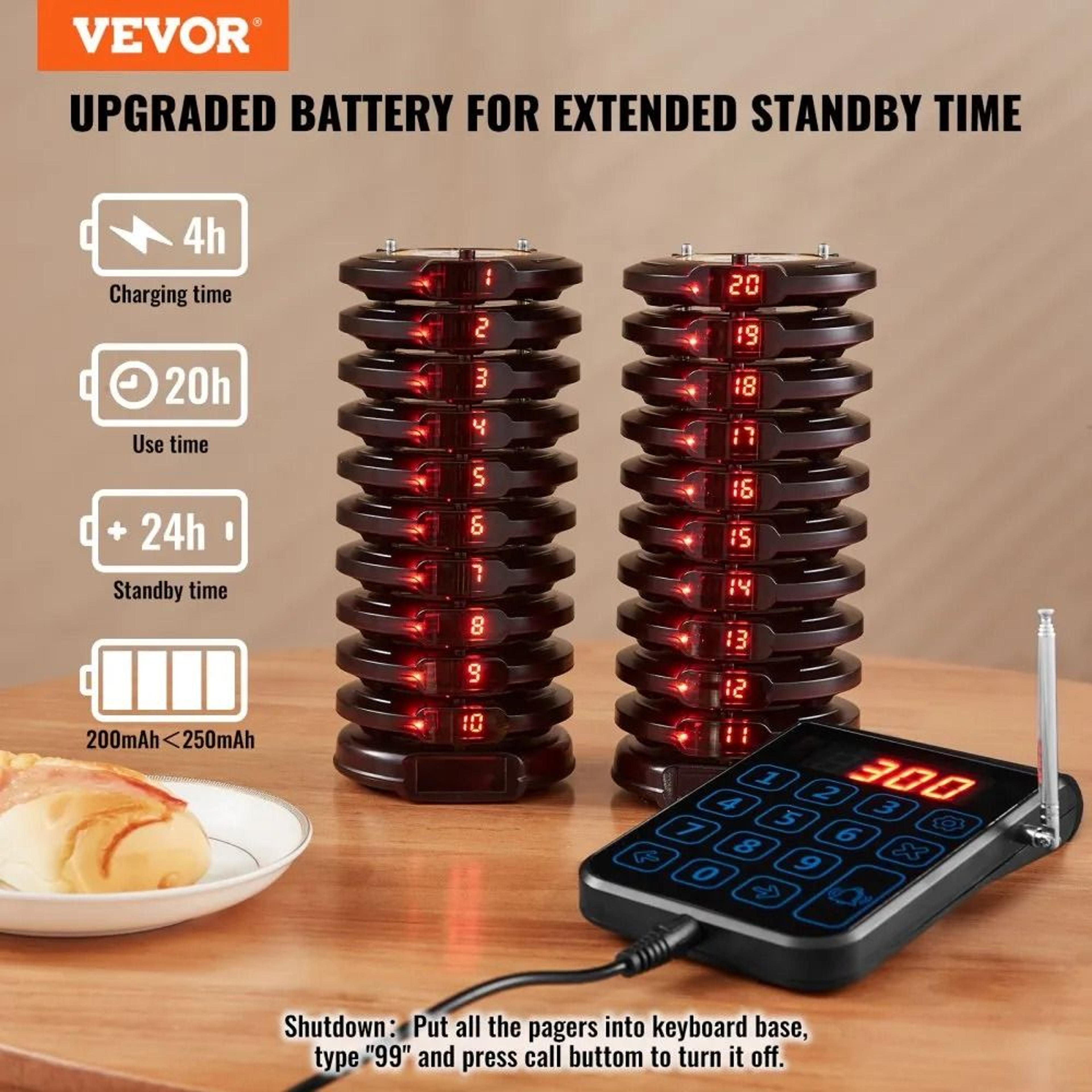 Wireless Restaurant Pager System With 20 Guest Buzzers Long Range Queue Calling 1