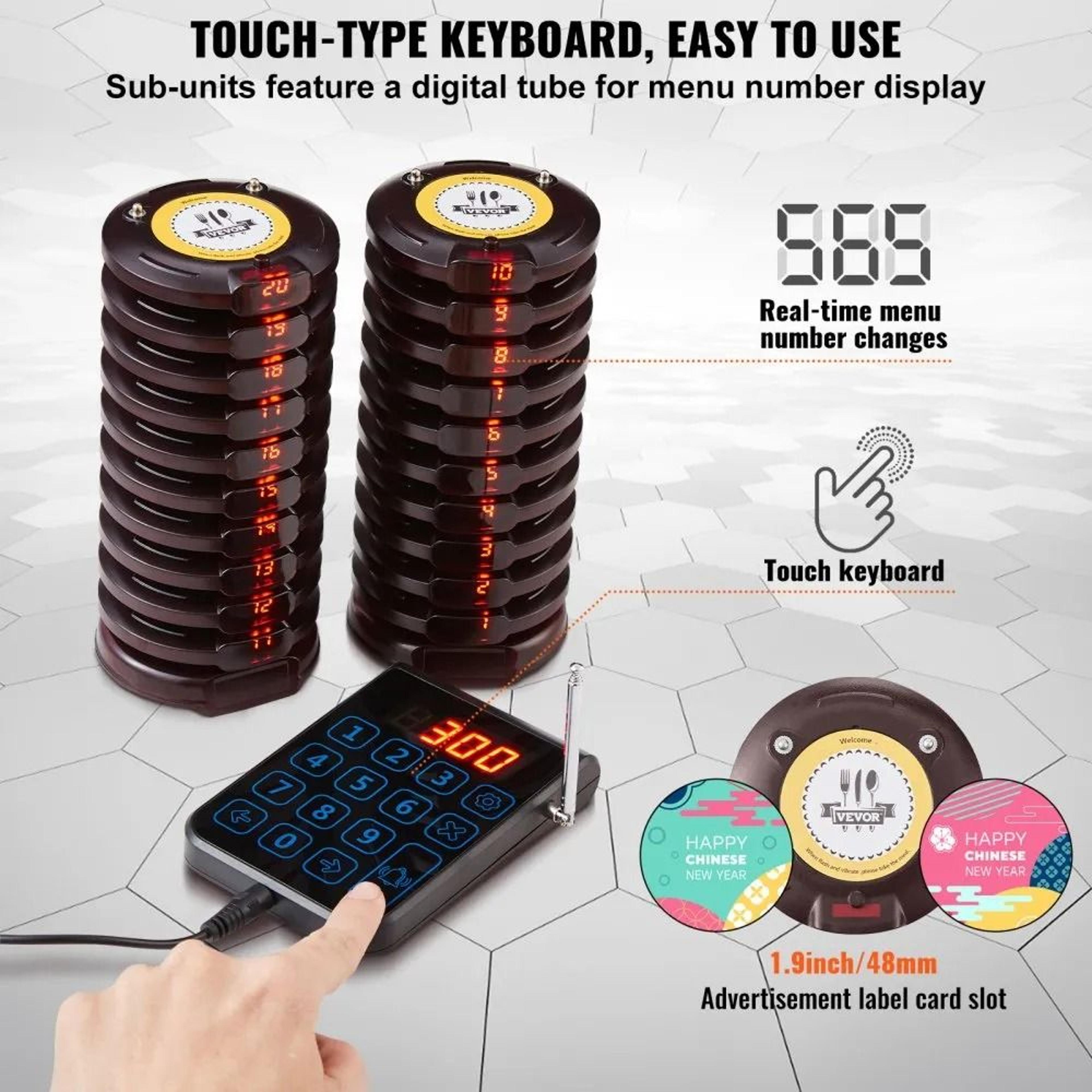 Wireless Restaurant Pager System With 20 Guest Buzzers Long Range Queue Calling 5