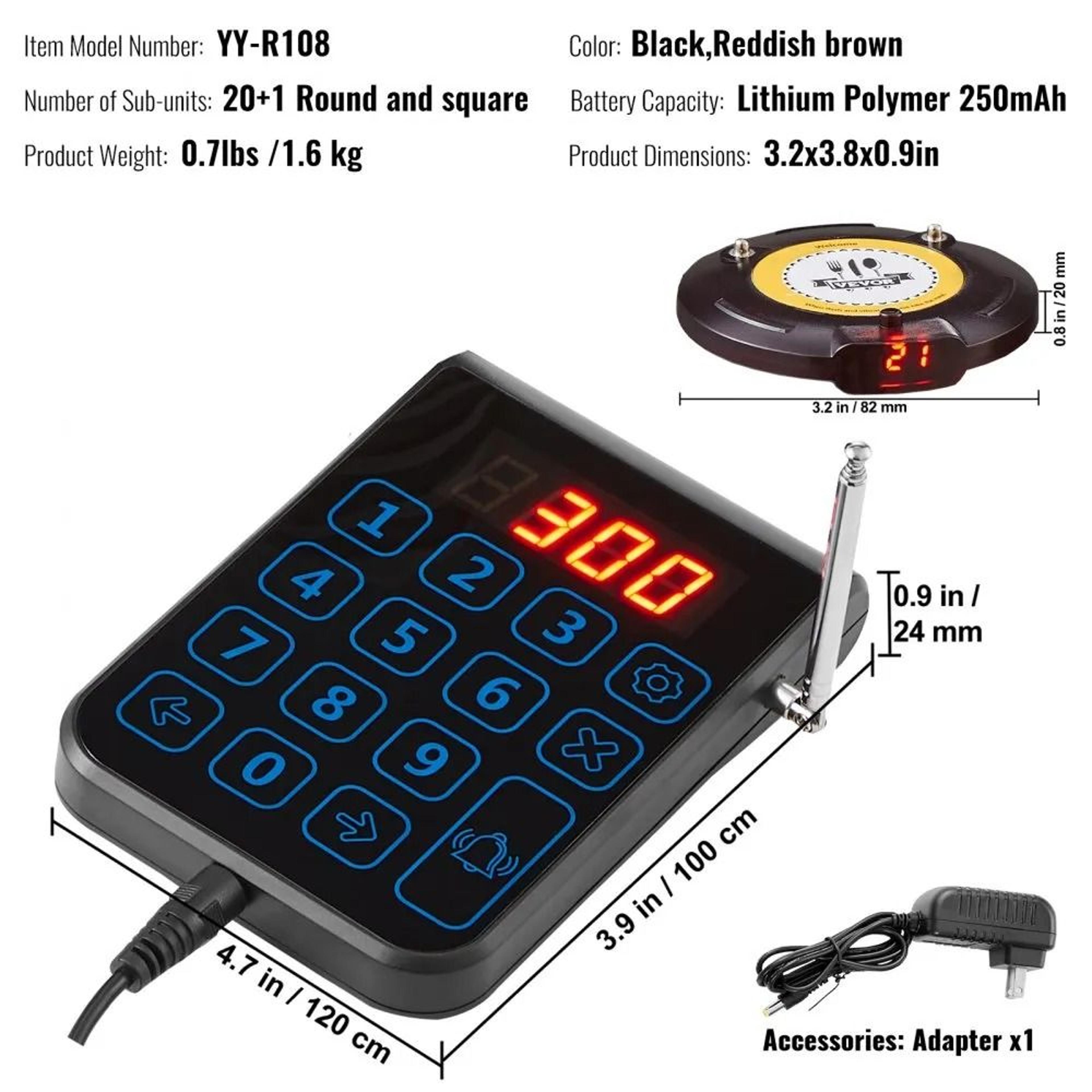 Wireless Restaurant Pager System With 20 Guest Buzzers Long Range Queue Calling 7