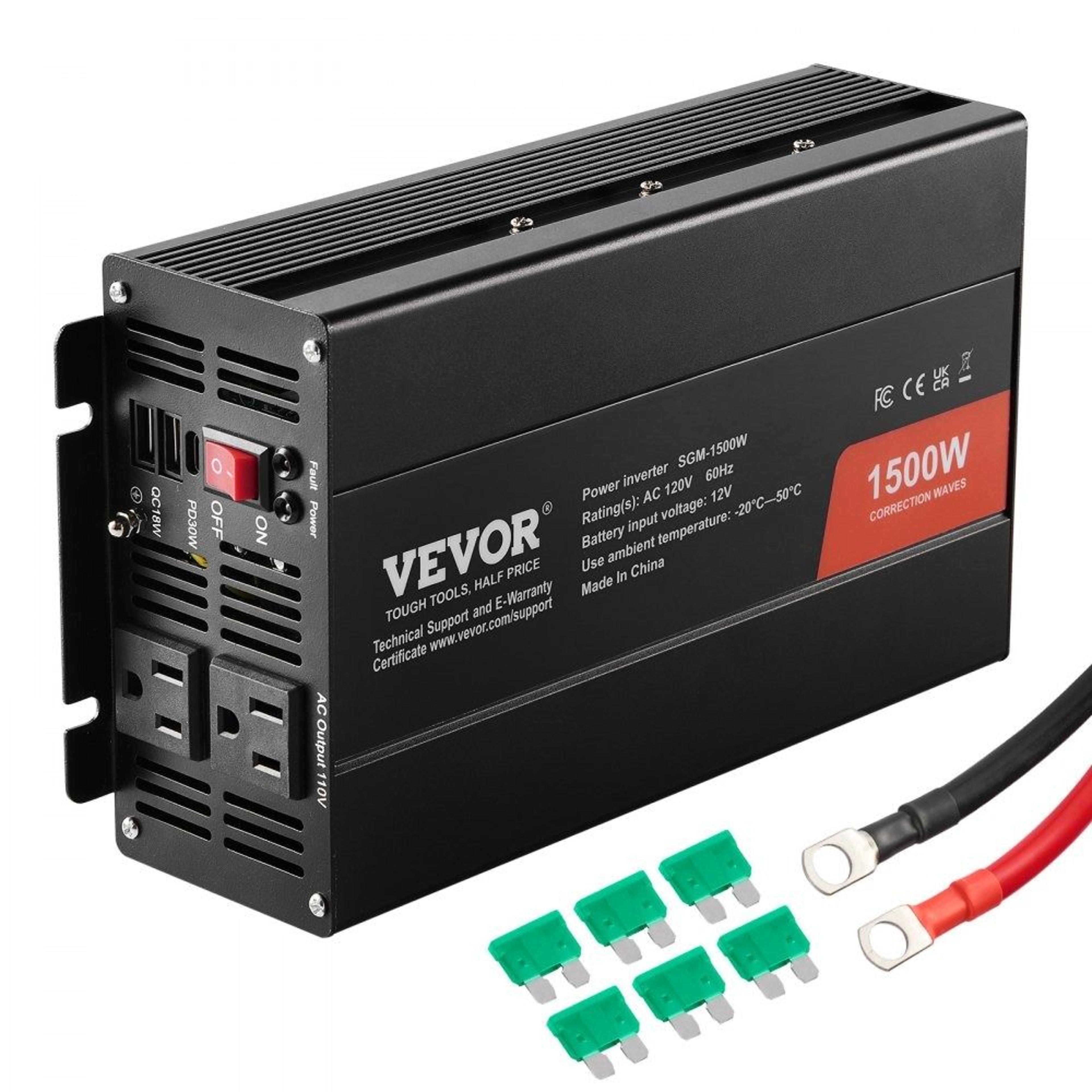 1500w modified sine wave power inverter 12v dc to 120v ac with usb c charging