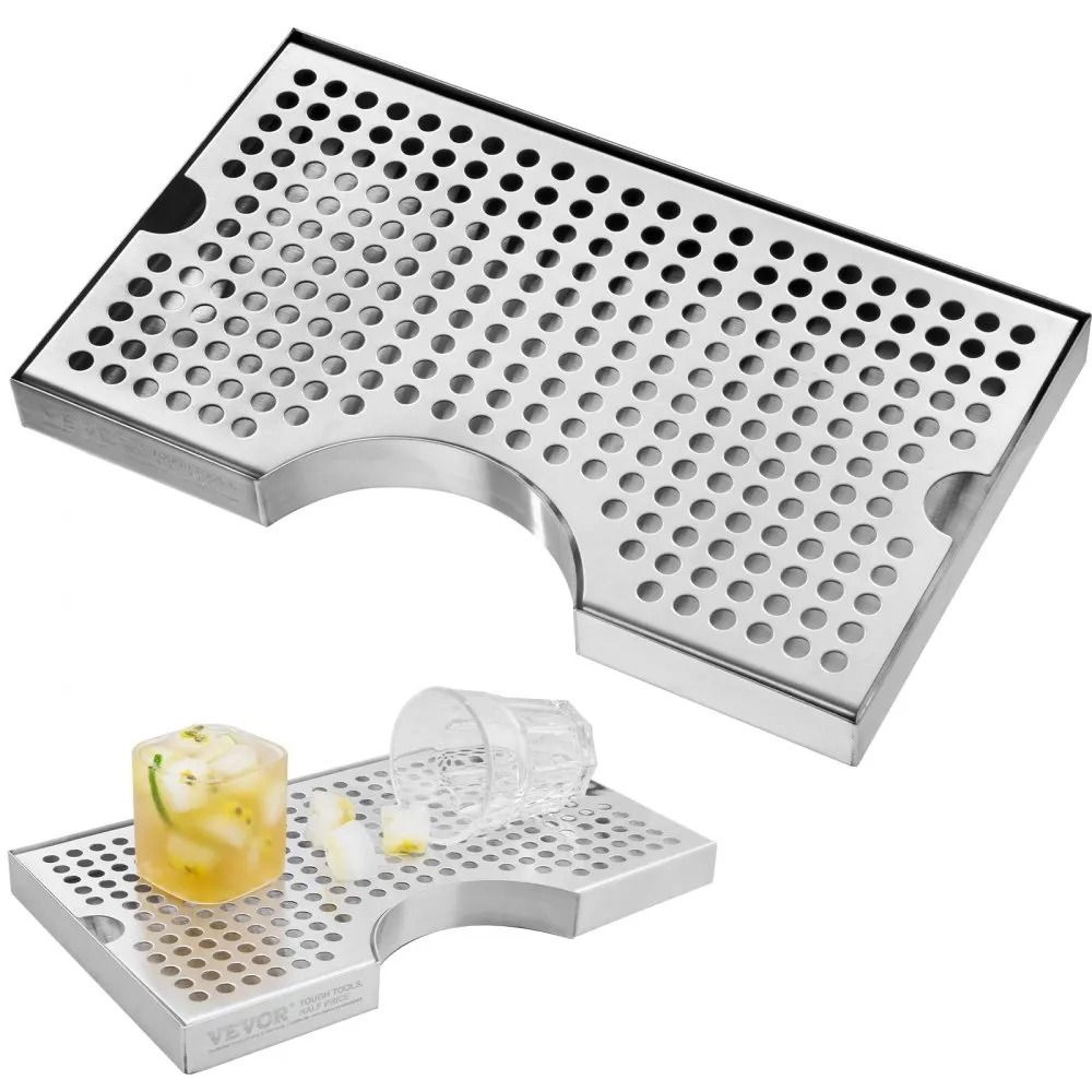 stainless steel kegerator drip tray with removable cover and non slip pads