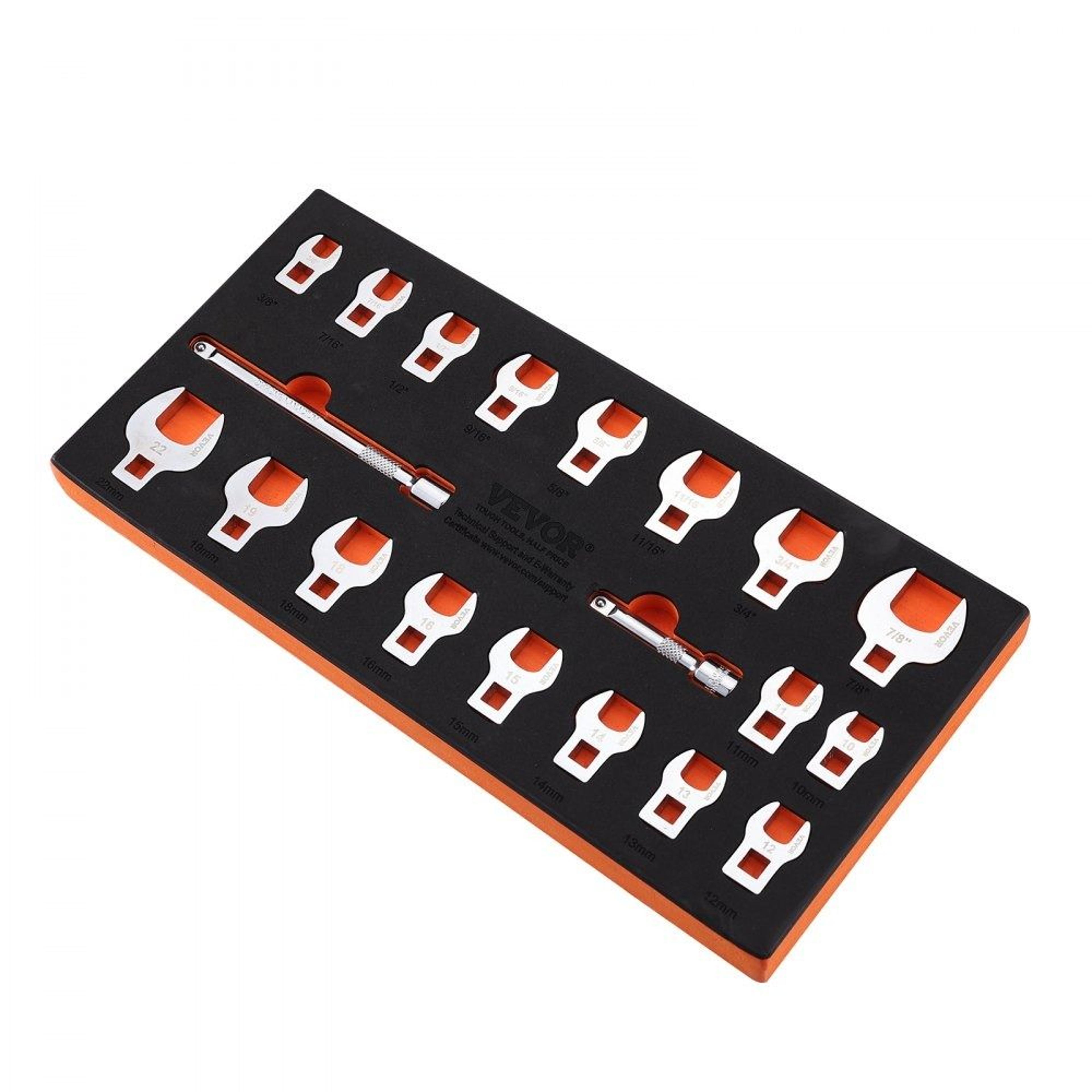 20 piece 3/8 drive crowfoot wrench set sae metric with extension bars and eva organizer