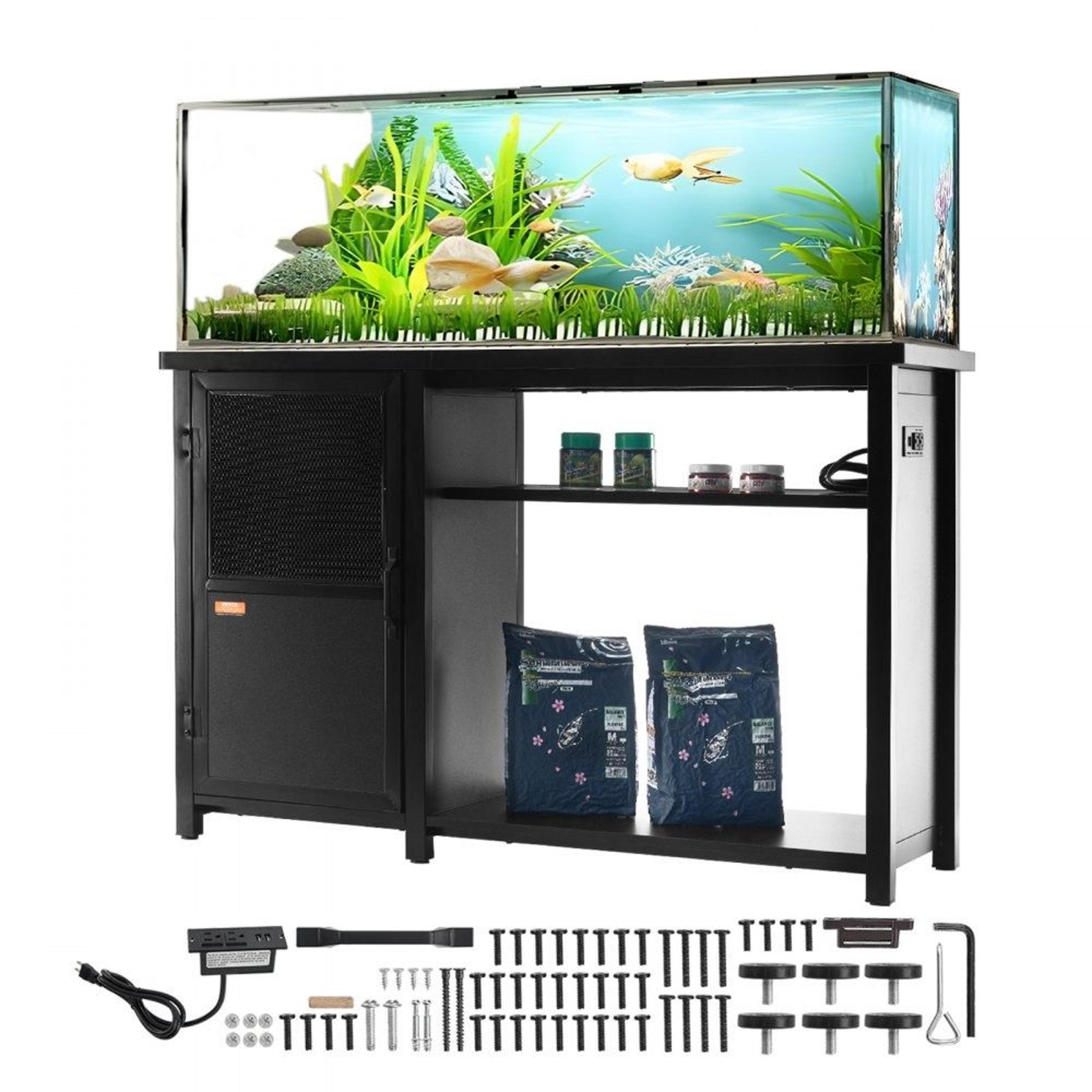 75 gallon aquarium stand with storage cabinet power outlets and heavy duty steel frame
