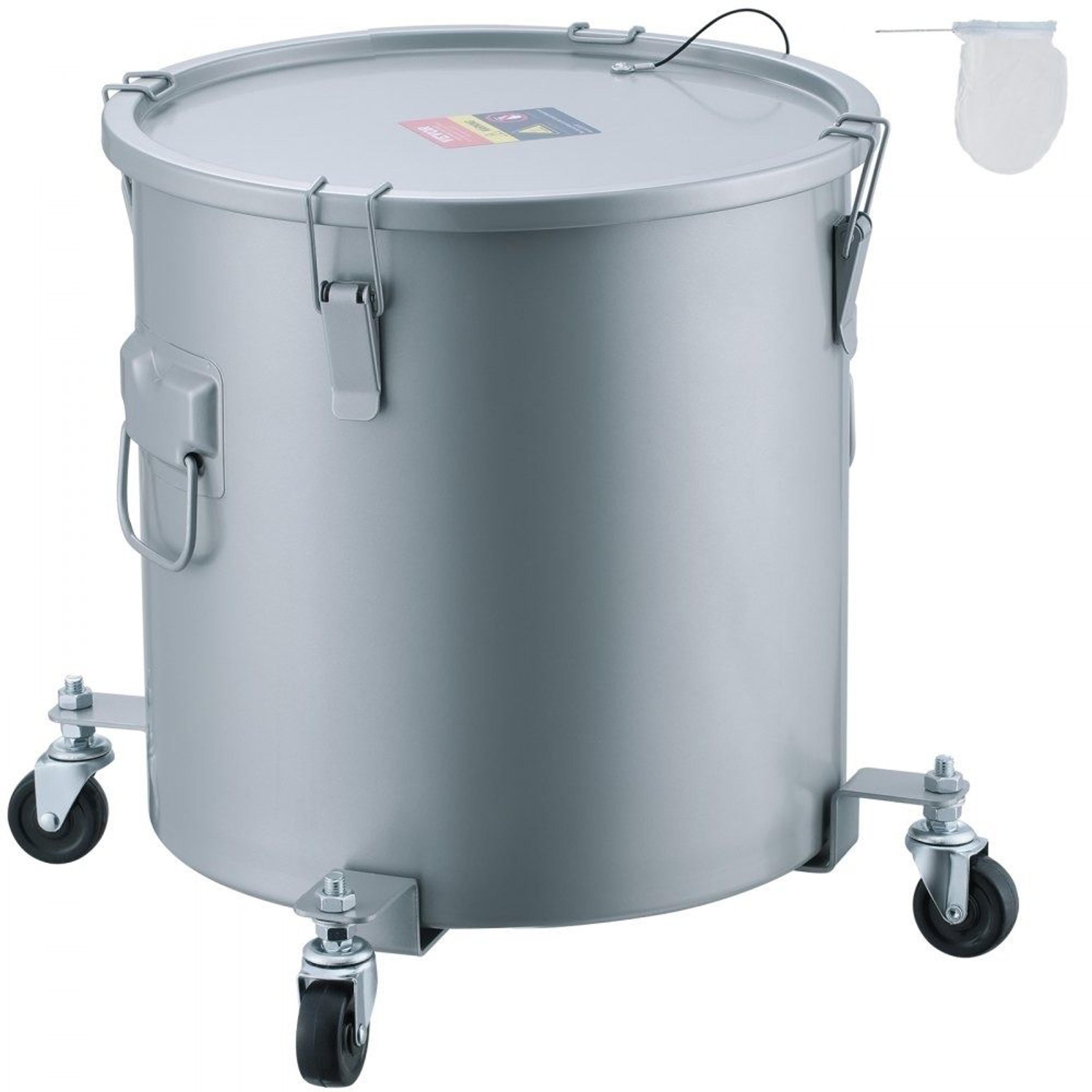 8 gallon fryer grease bucket with wheels and oil filter bag