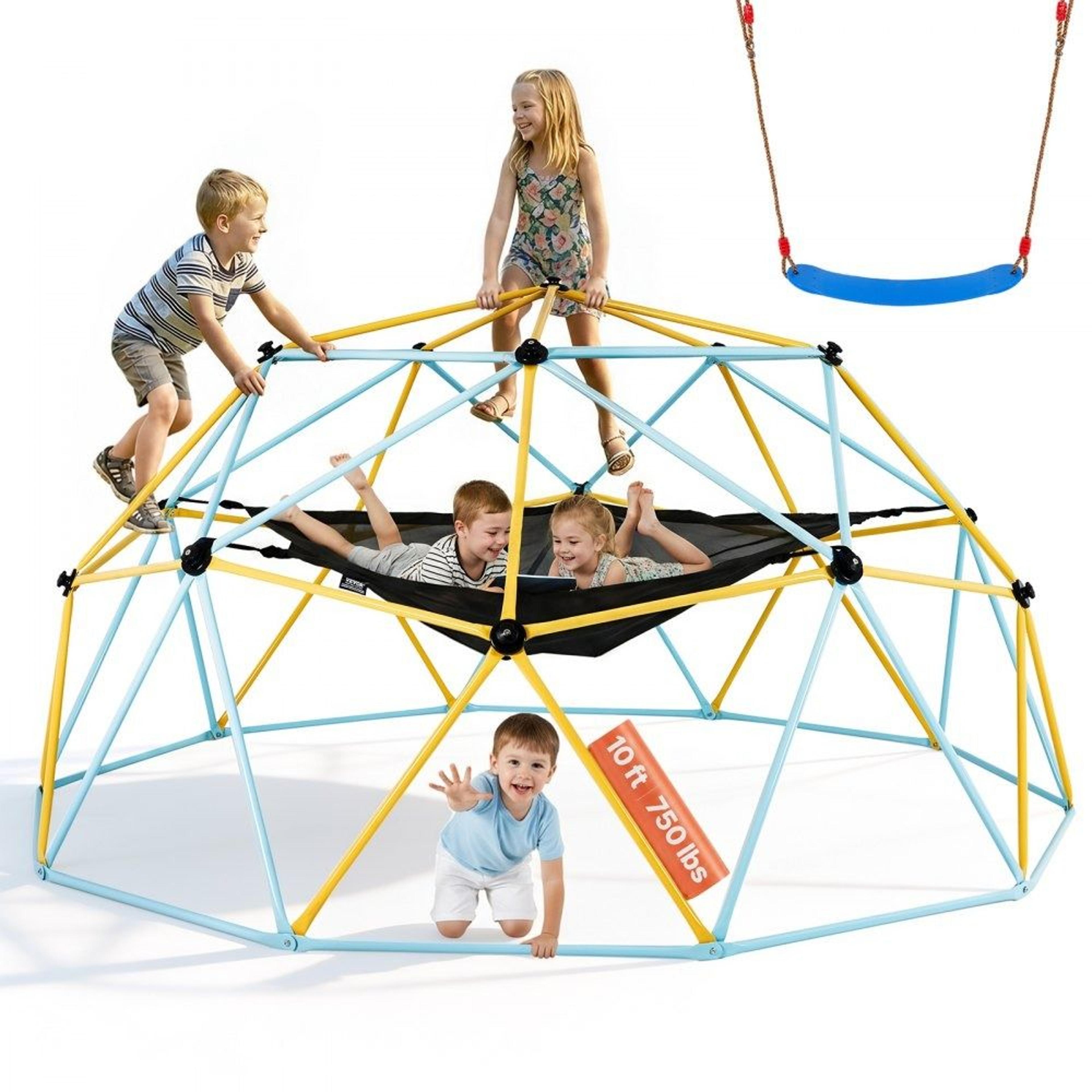 10ft kids climbing dome outdoor jungle gym with hammock and swing