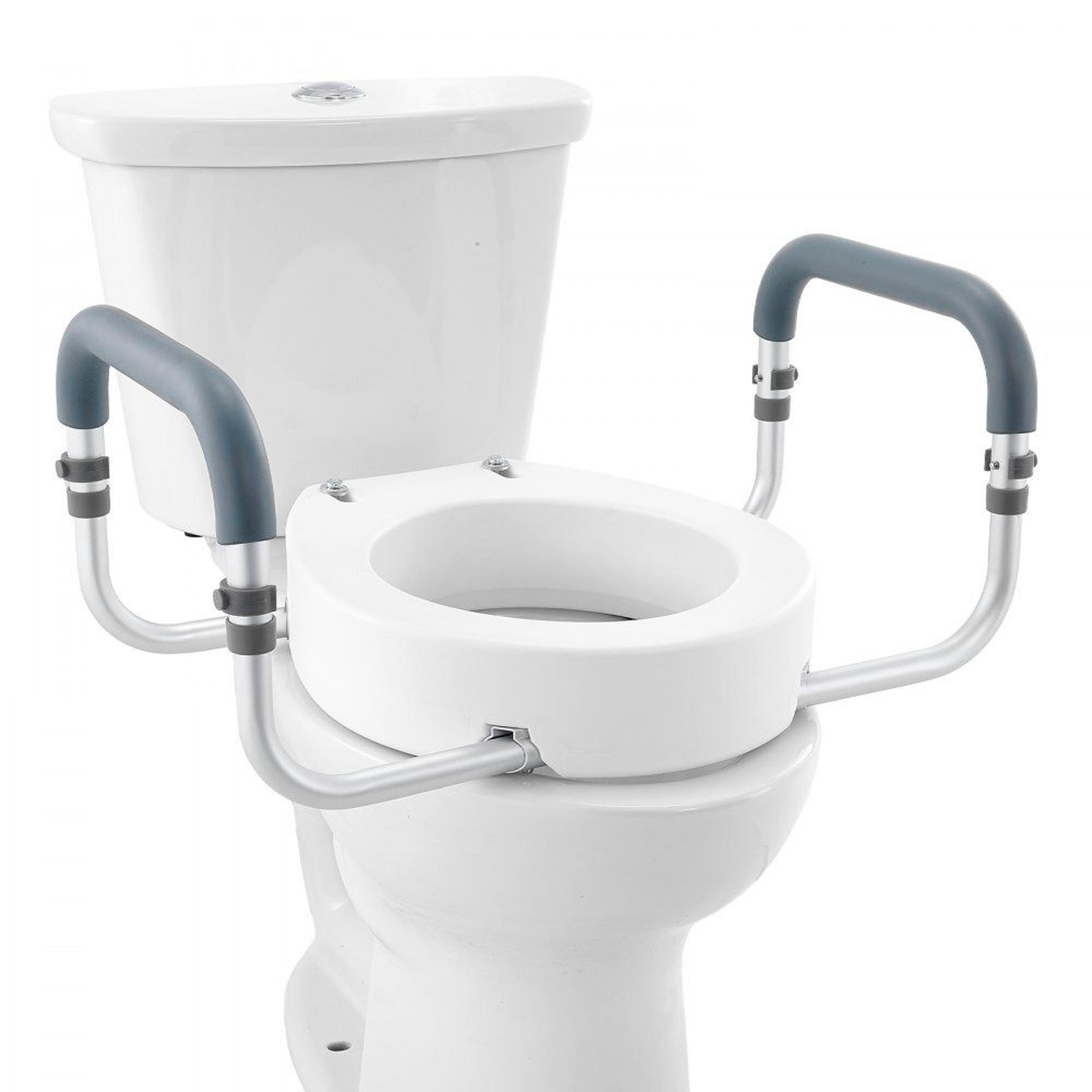 comfort raised toilet seat with padded armrests for seniors