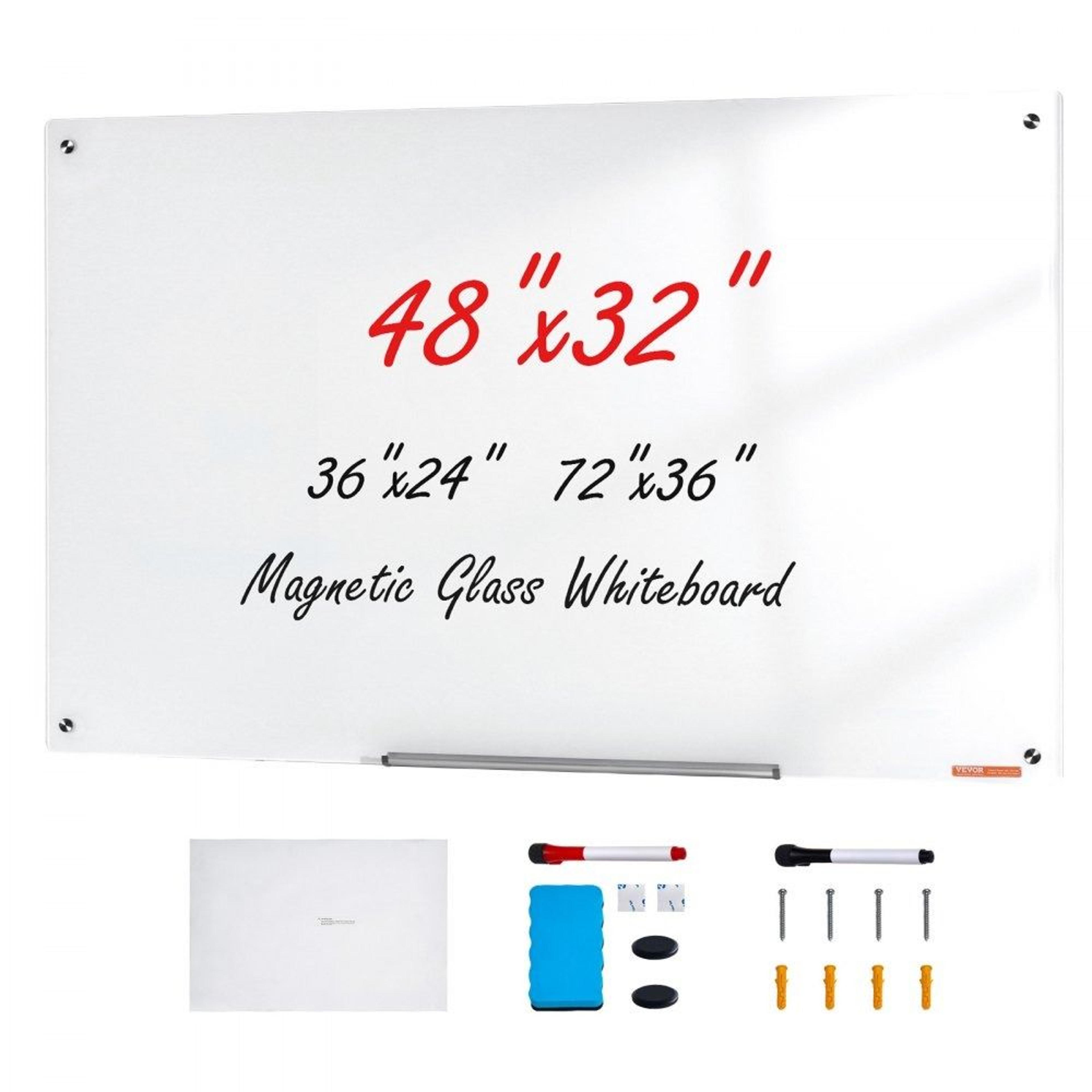 magnetic glass whiteboard 48 x 32 frameless wall mounted dry erase board
