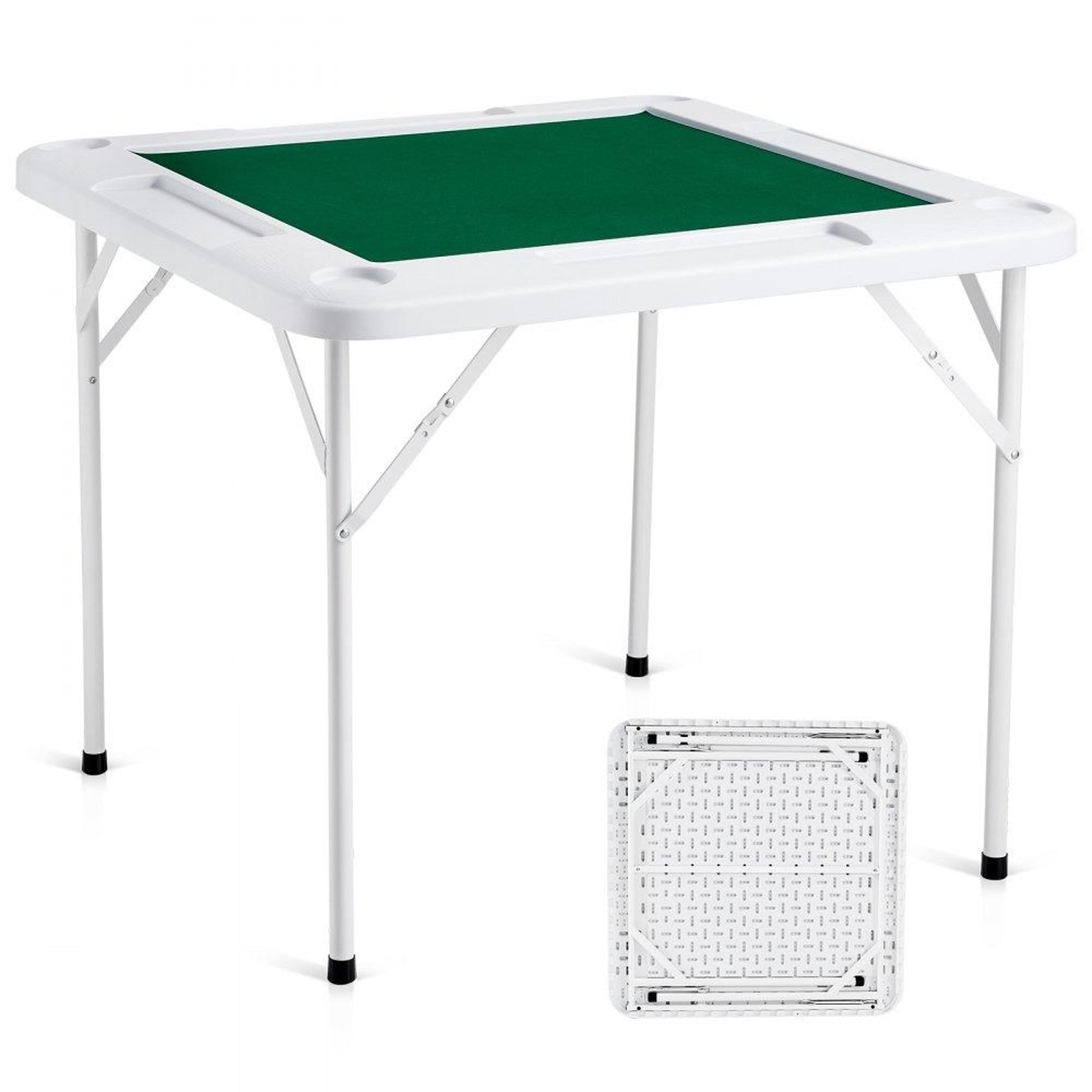 folding mahjong table 4 player portable card table with cup holders and chip trays