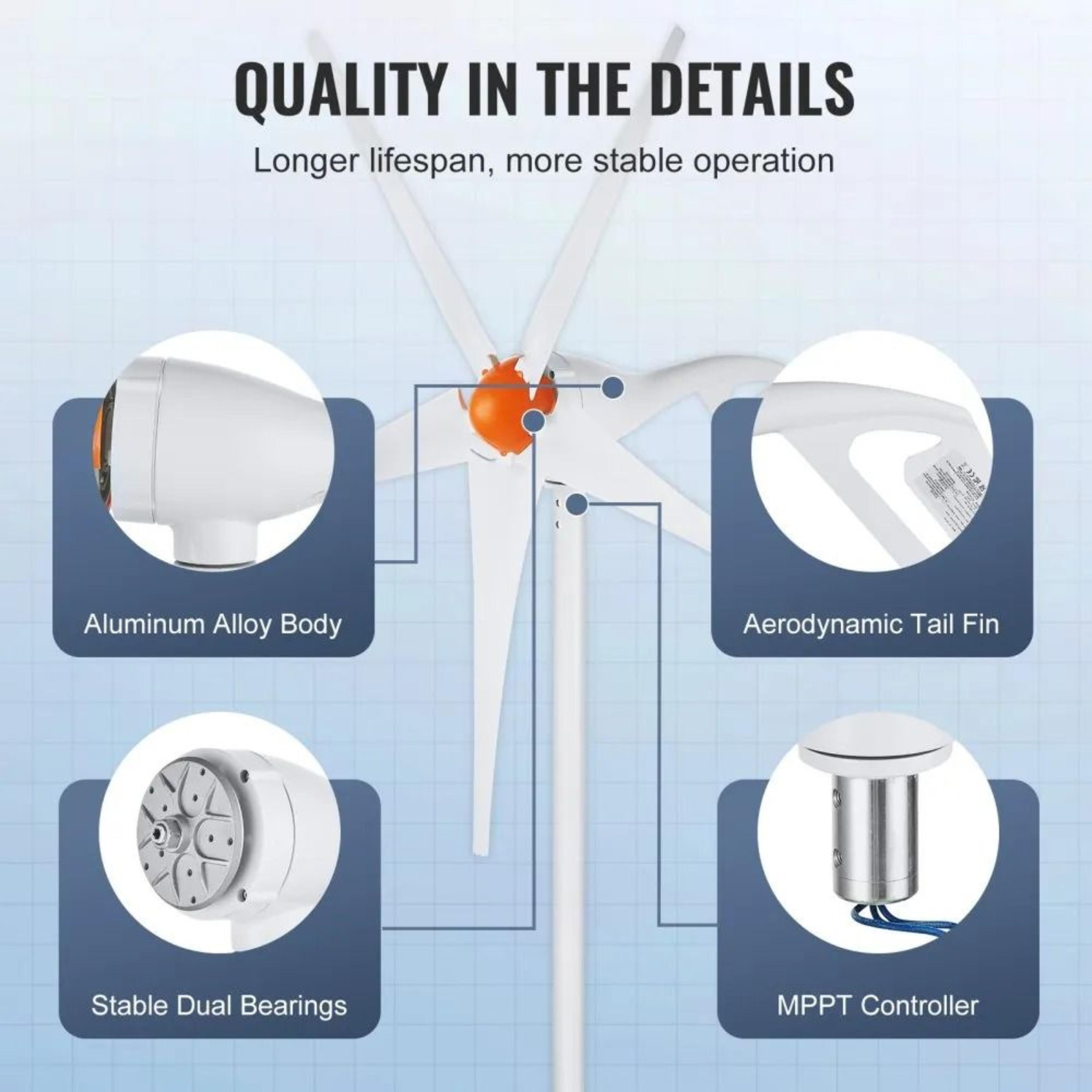 500W Wind Turbine Generator 12V 5 Blade Wind Power Kit With MPPT Controller 3