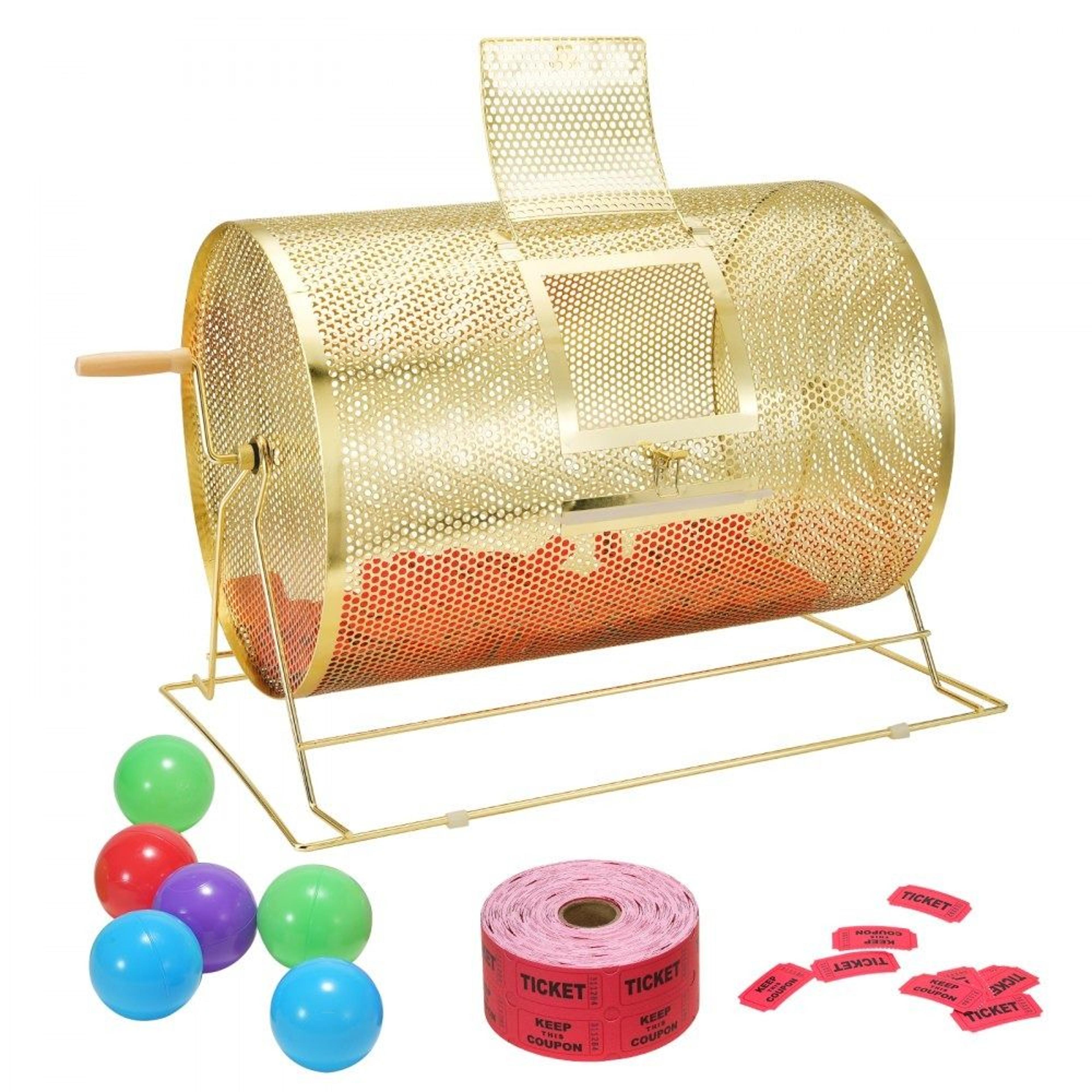 large capacity brass raffle drum ticket spinning cage with wooden handle