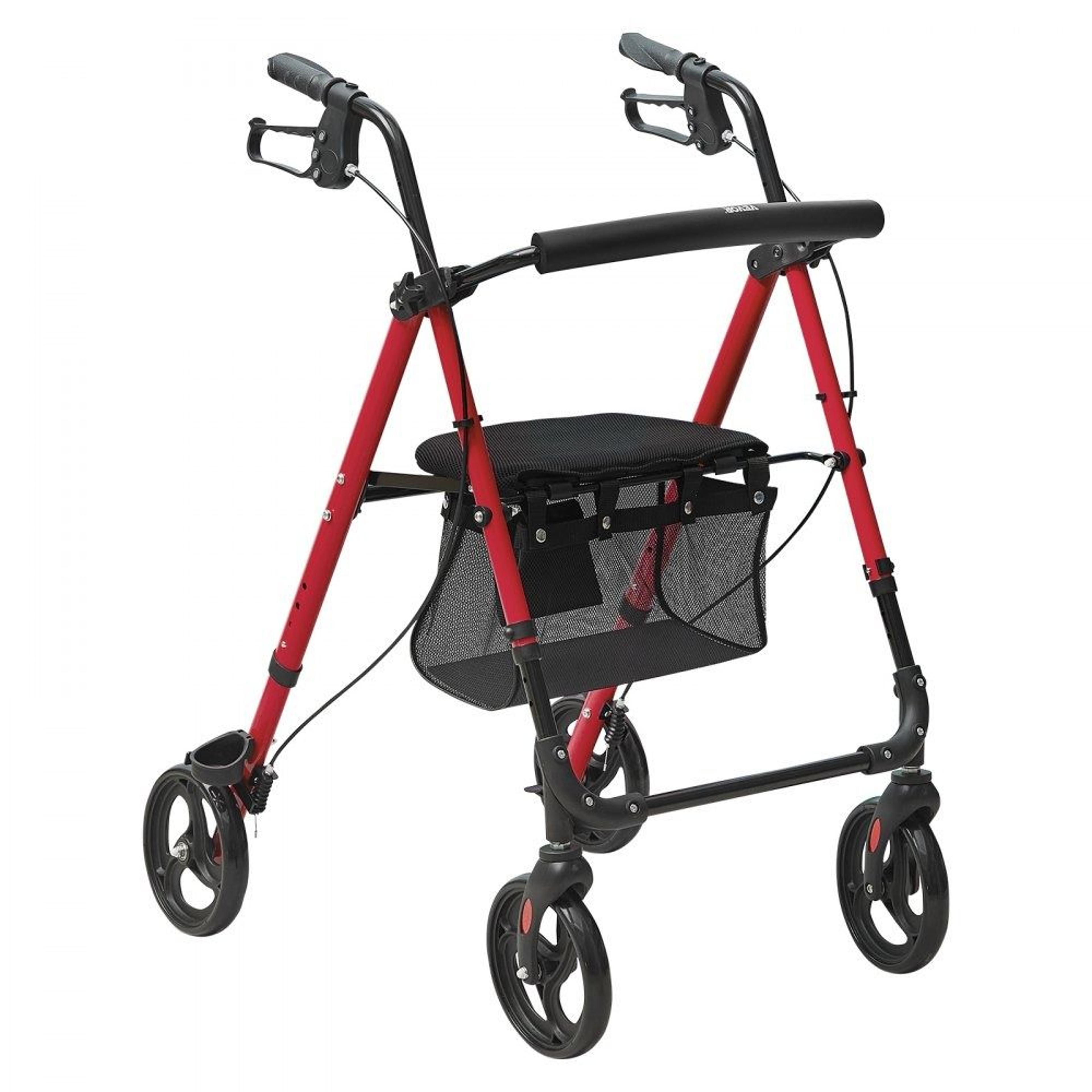 all terrain rollator walker for seniors with adjustable seat foldable aluminum frame and 8 inch wheels