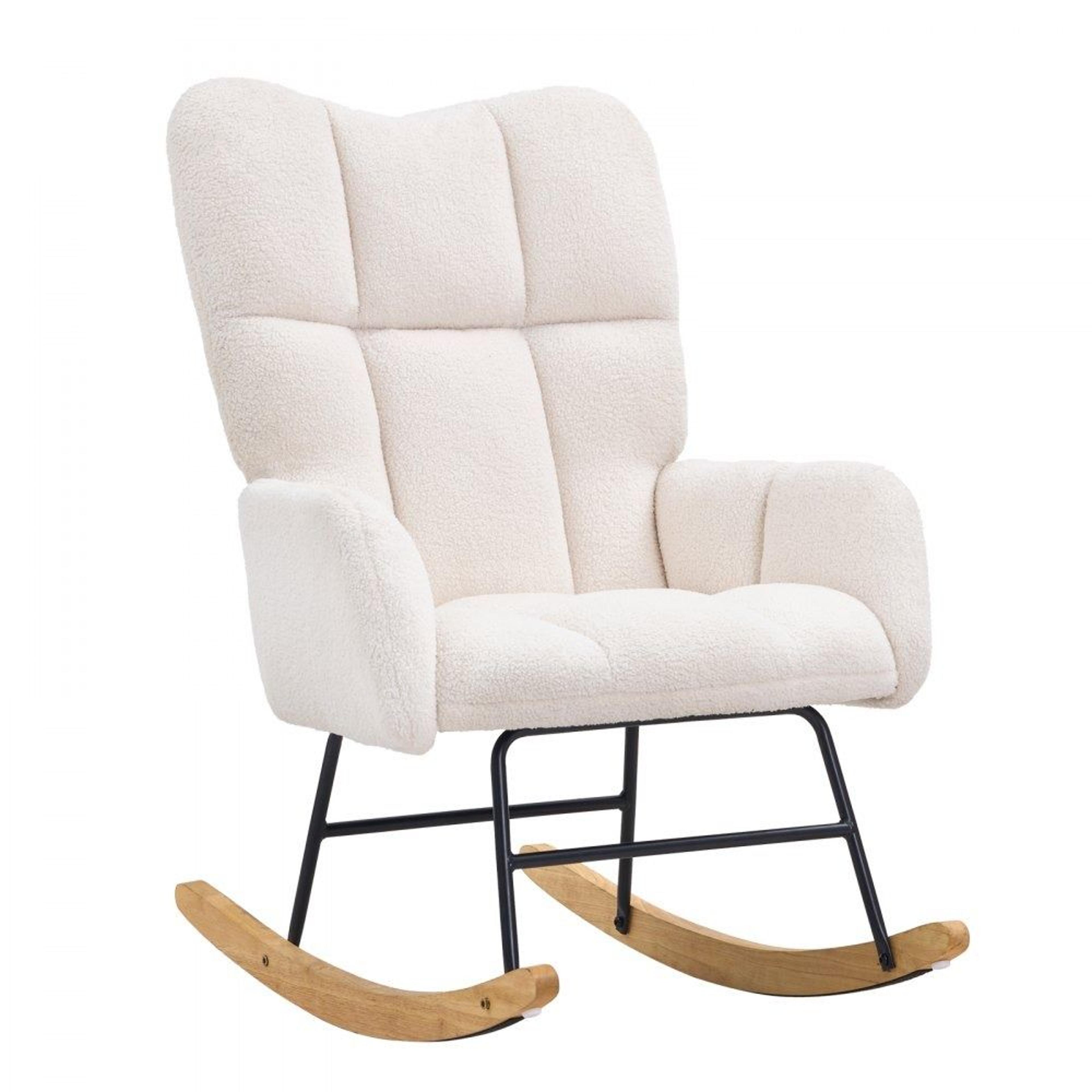 nursery glider rocking chair with teddy fabric high backrest and soft cushioned seat