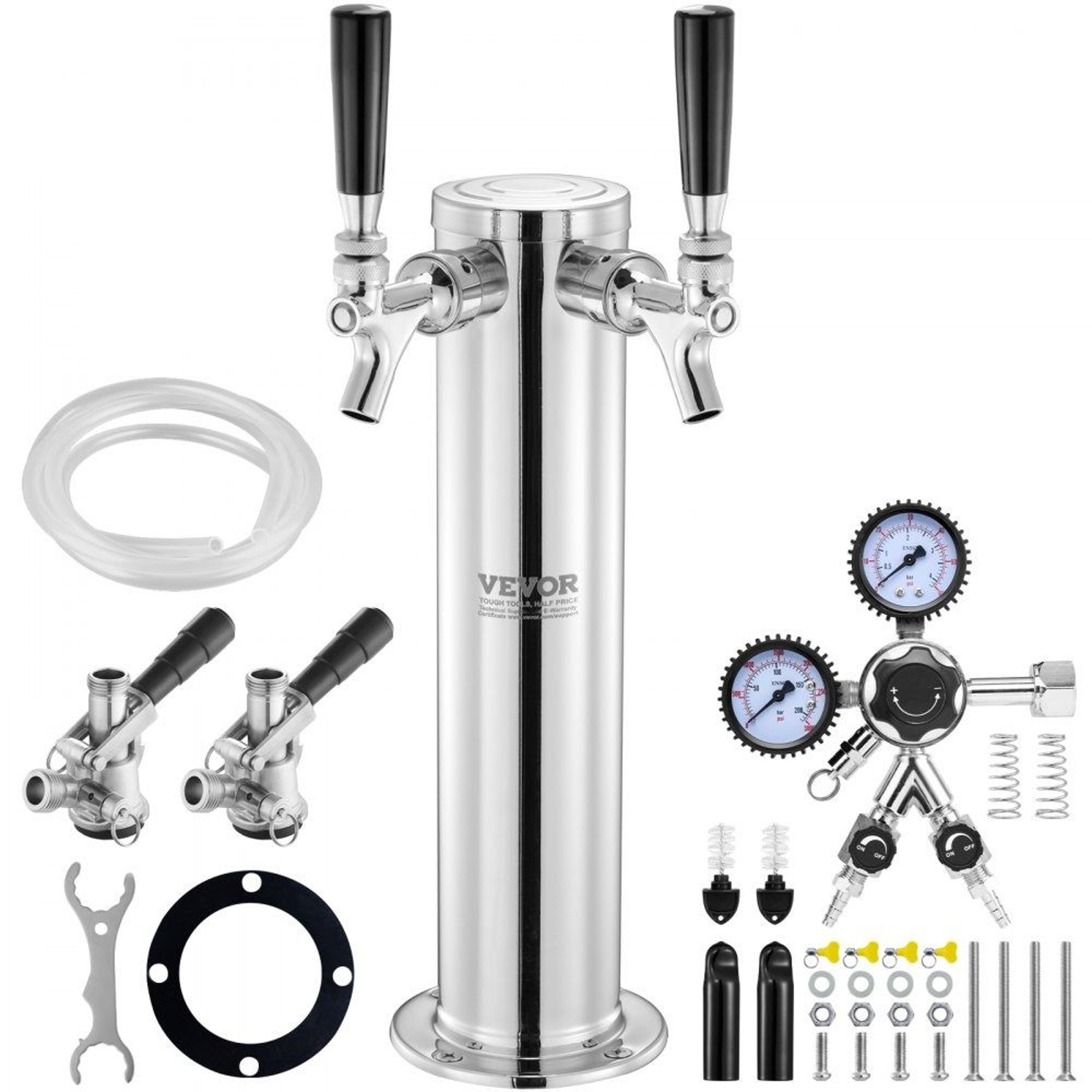 dual tap kegerator tower kit stainless steel draft beer dispenser with co2 regulator