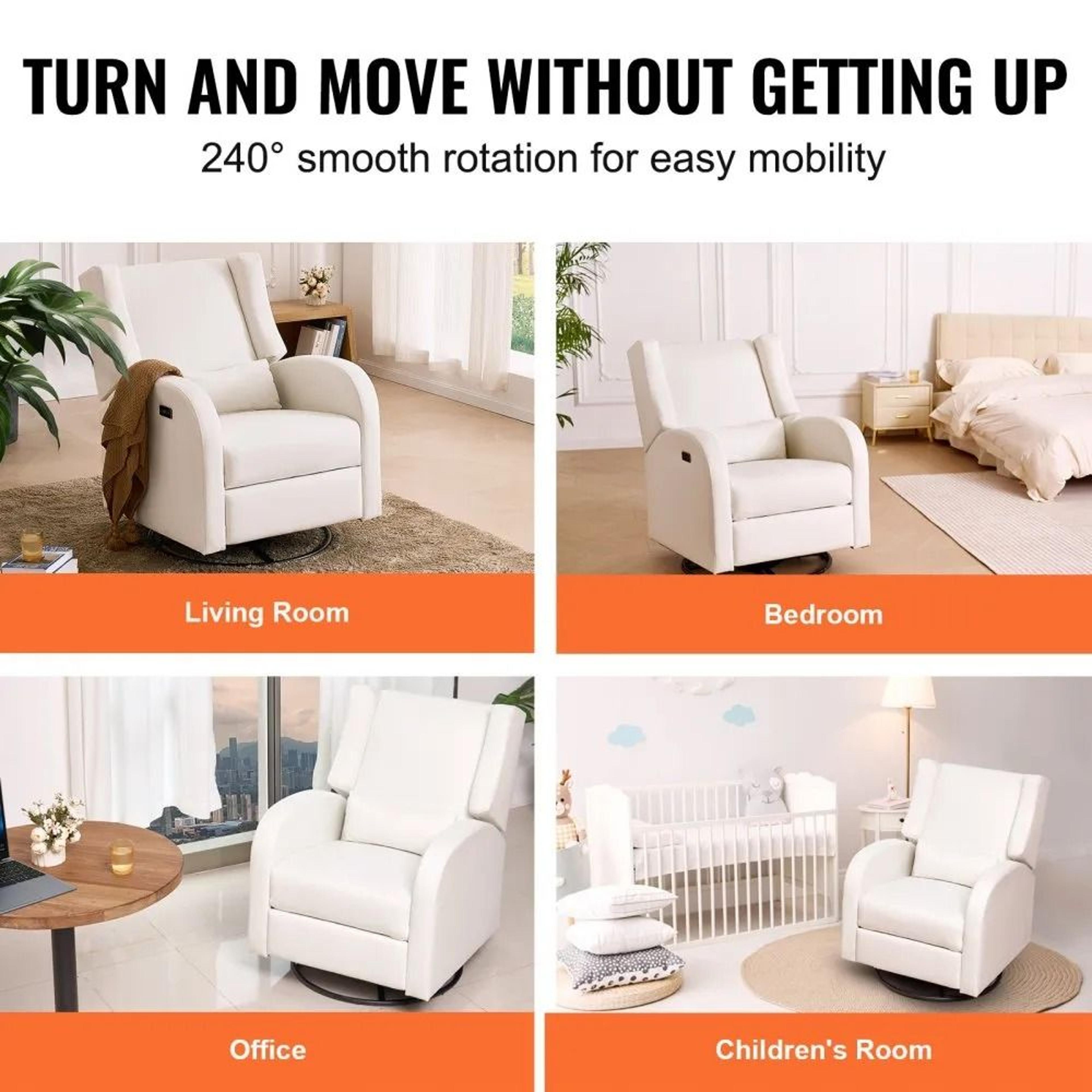 Power Swivel Glider Recliner Chair With USB Port And Adjustable Electric Recline 5