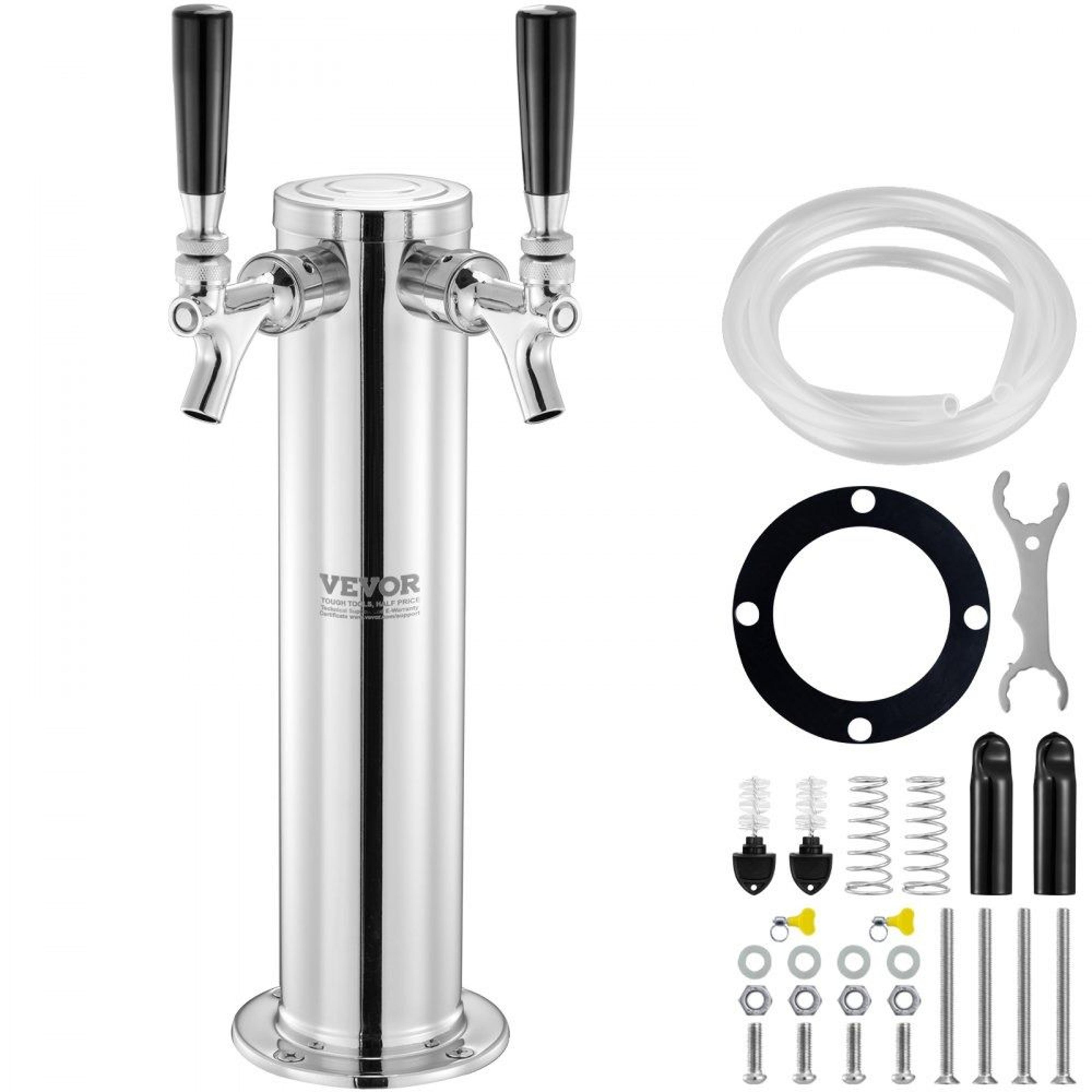 dual tap draft beer tower stainless steel kegerator dispenser with self closing faucets
