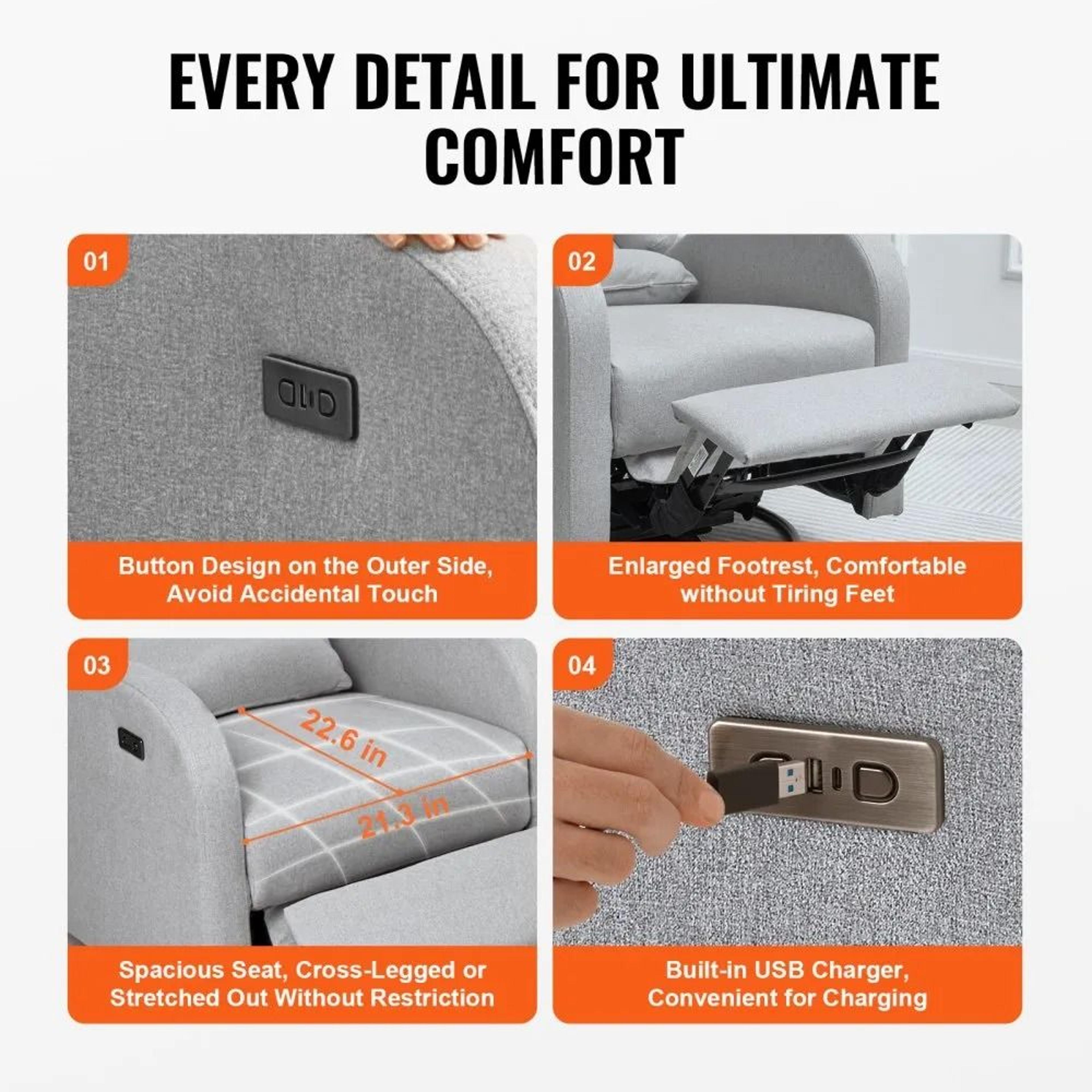 Power Swivel Glider Recliner Chair With Electric Adjustable Recline And USB Port 2