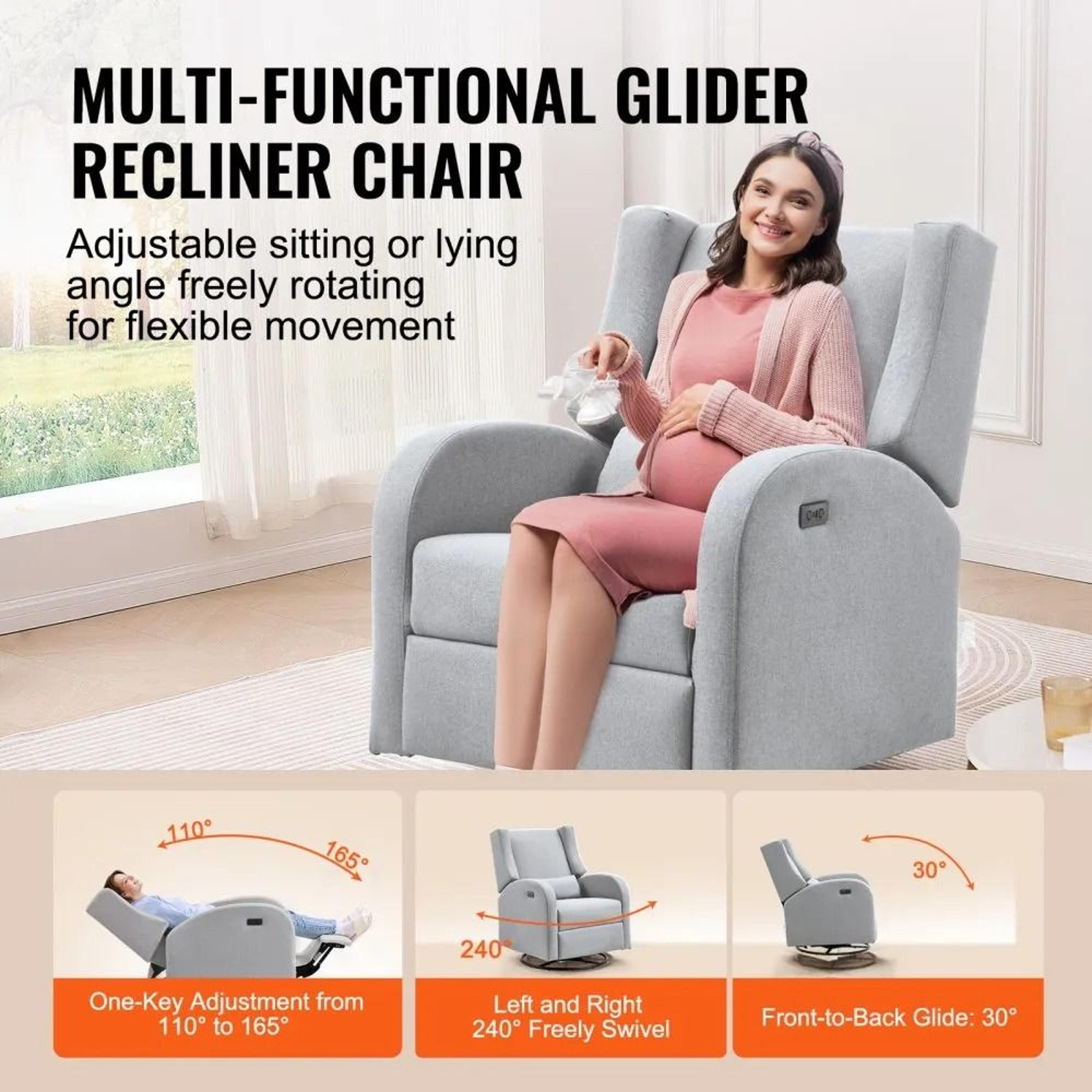 Power Swivel Glider Recliner Chair With Electric Adjustable Recline And USB Port 5