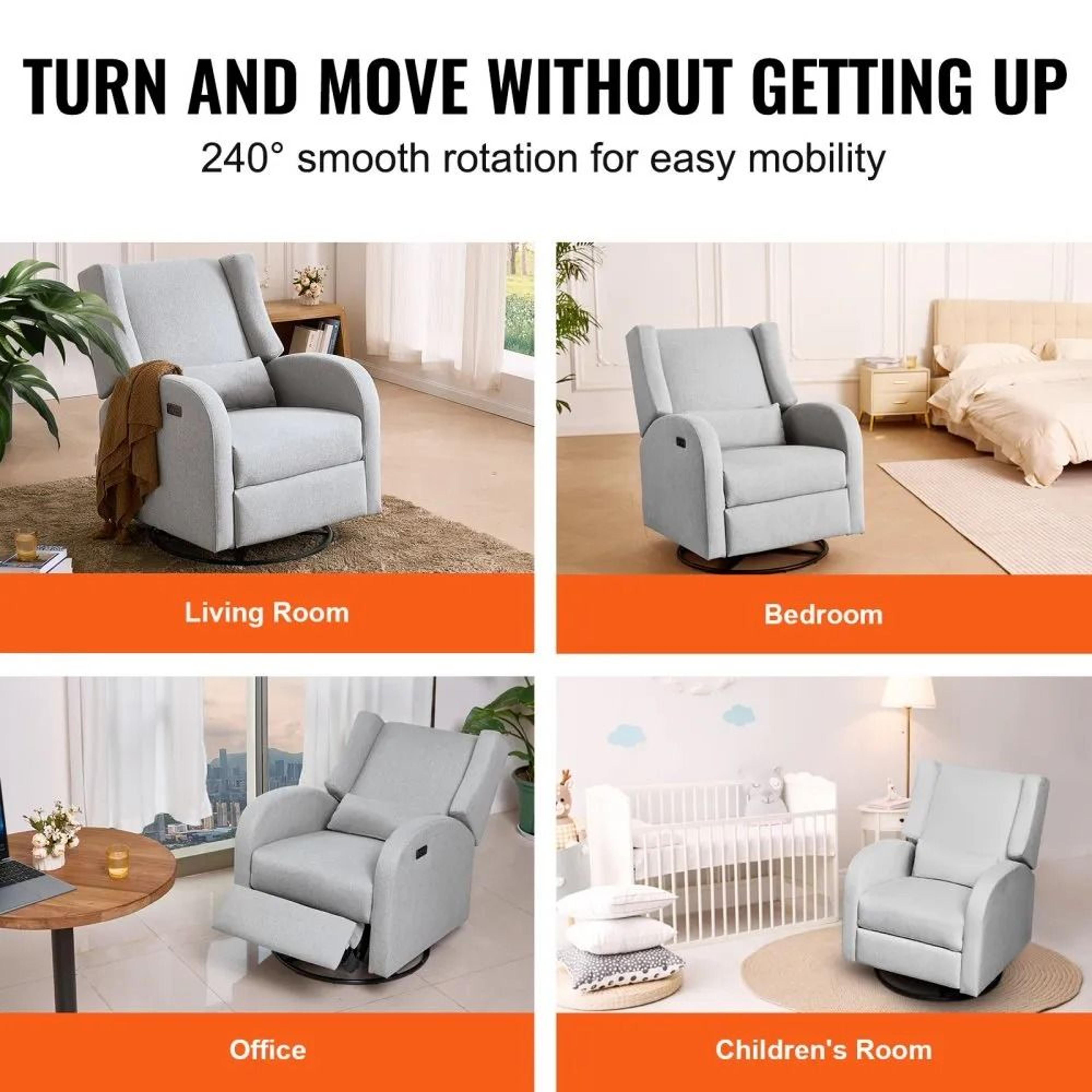 Power Swivel Glider Recliner Chair With Electric Adjustable Recline And USB Port 3