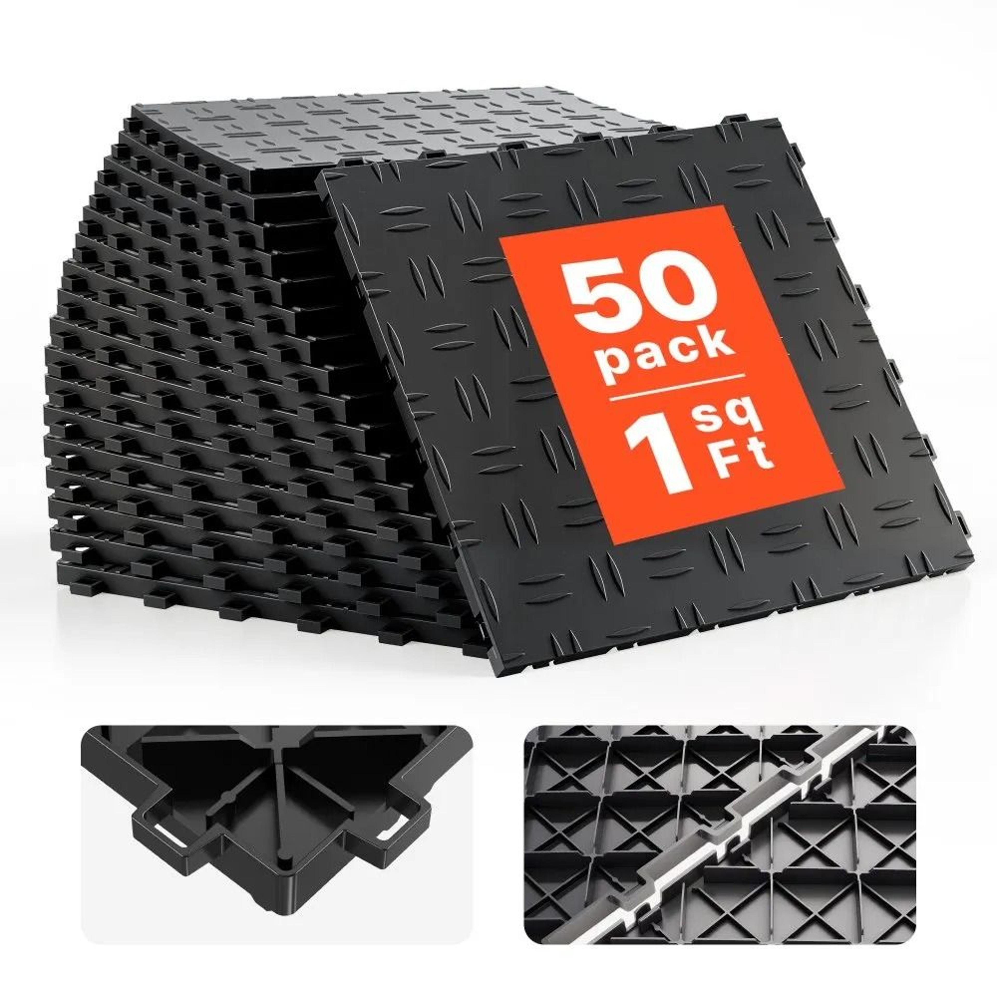 heavy duty interlocking garage floor tiles 50 sq ft non slip black flooring