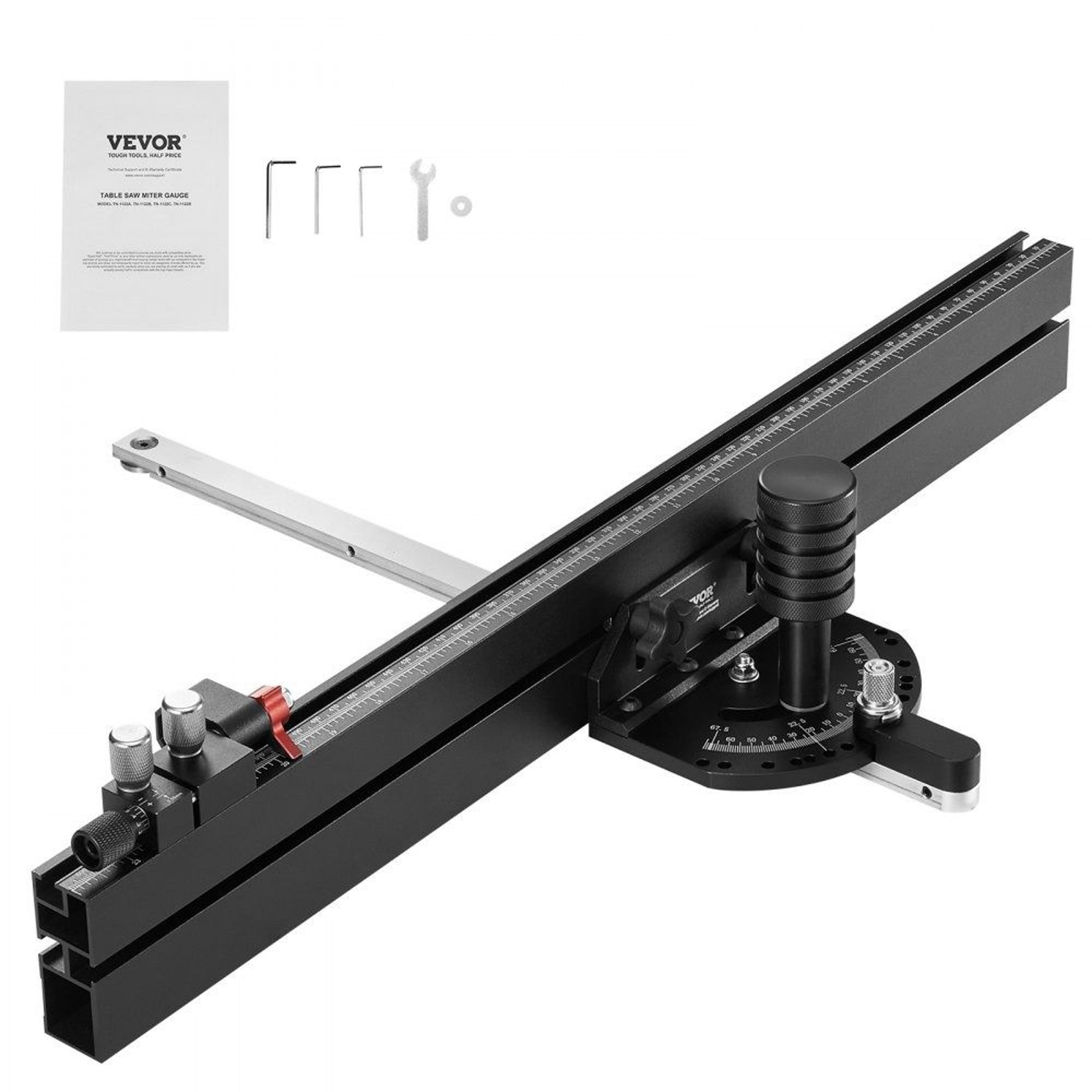 precision table saw miter gauge with 24 inch fence and 15 angle stops