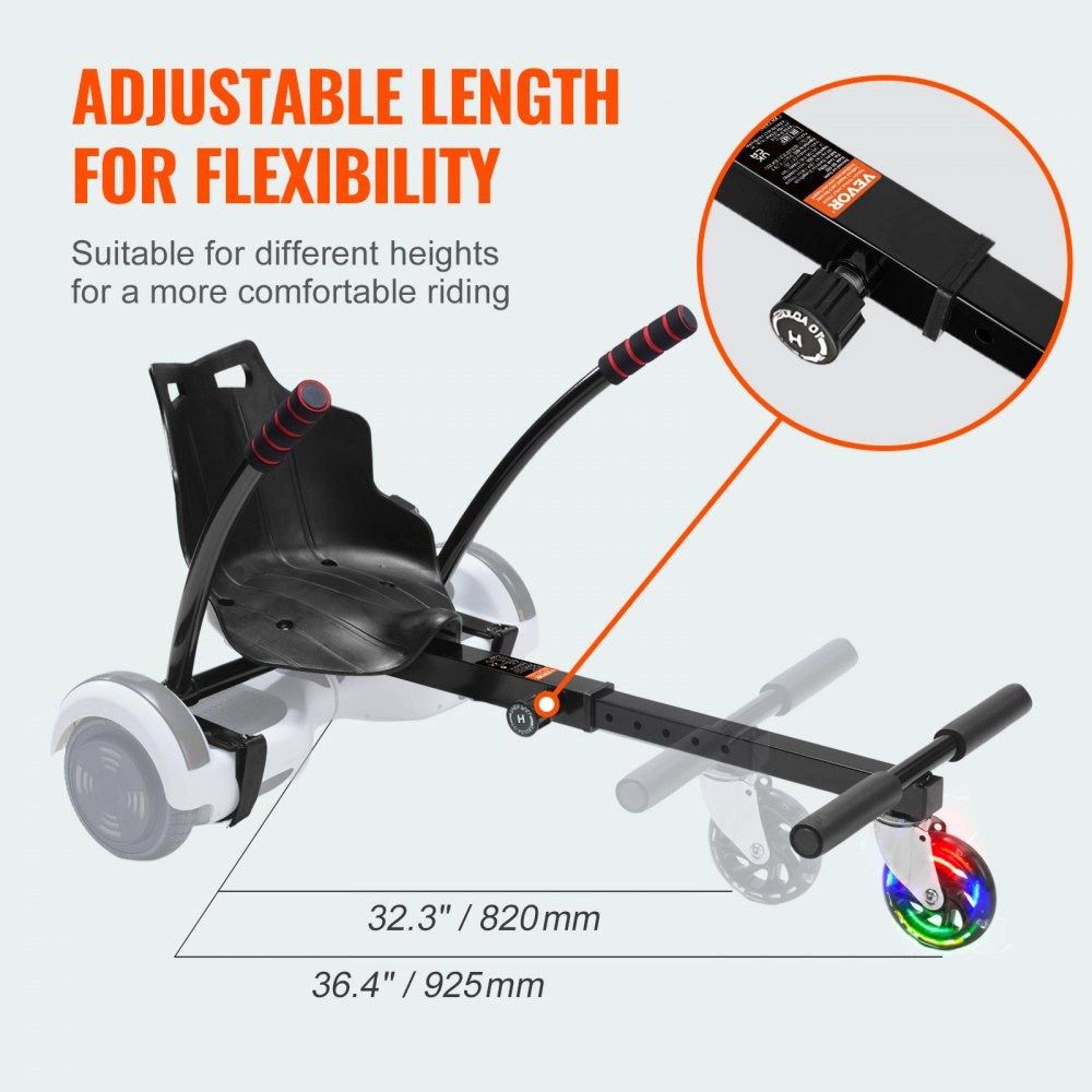 Hoverboard Seat Attachment With LED Wheels Adjustable Go Kart Conversion Kit 2