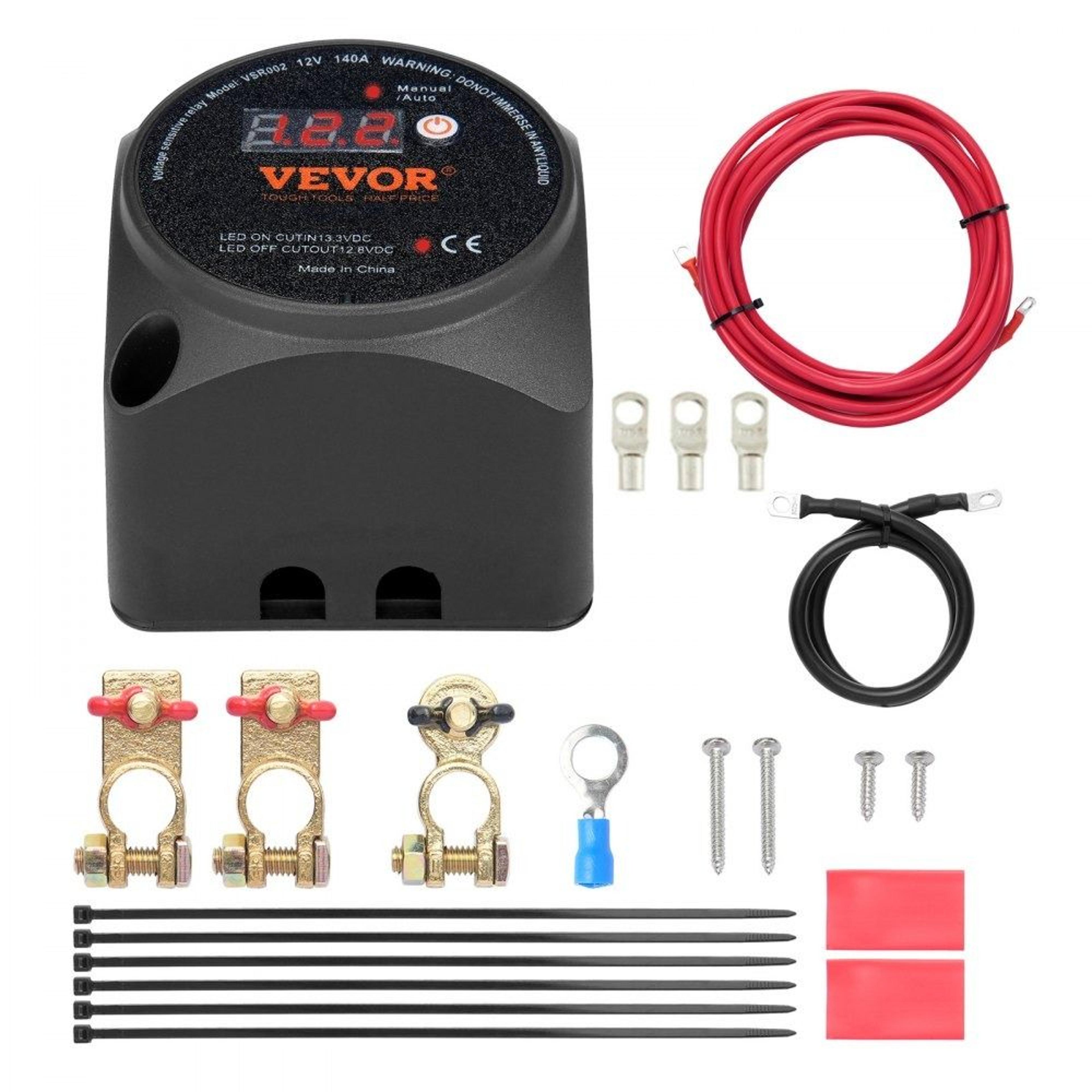 12v 140a dual battery isolator kit with smart vsr relay and lcd display