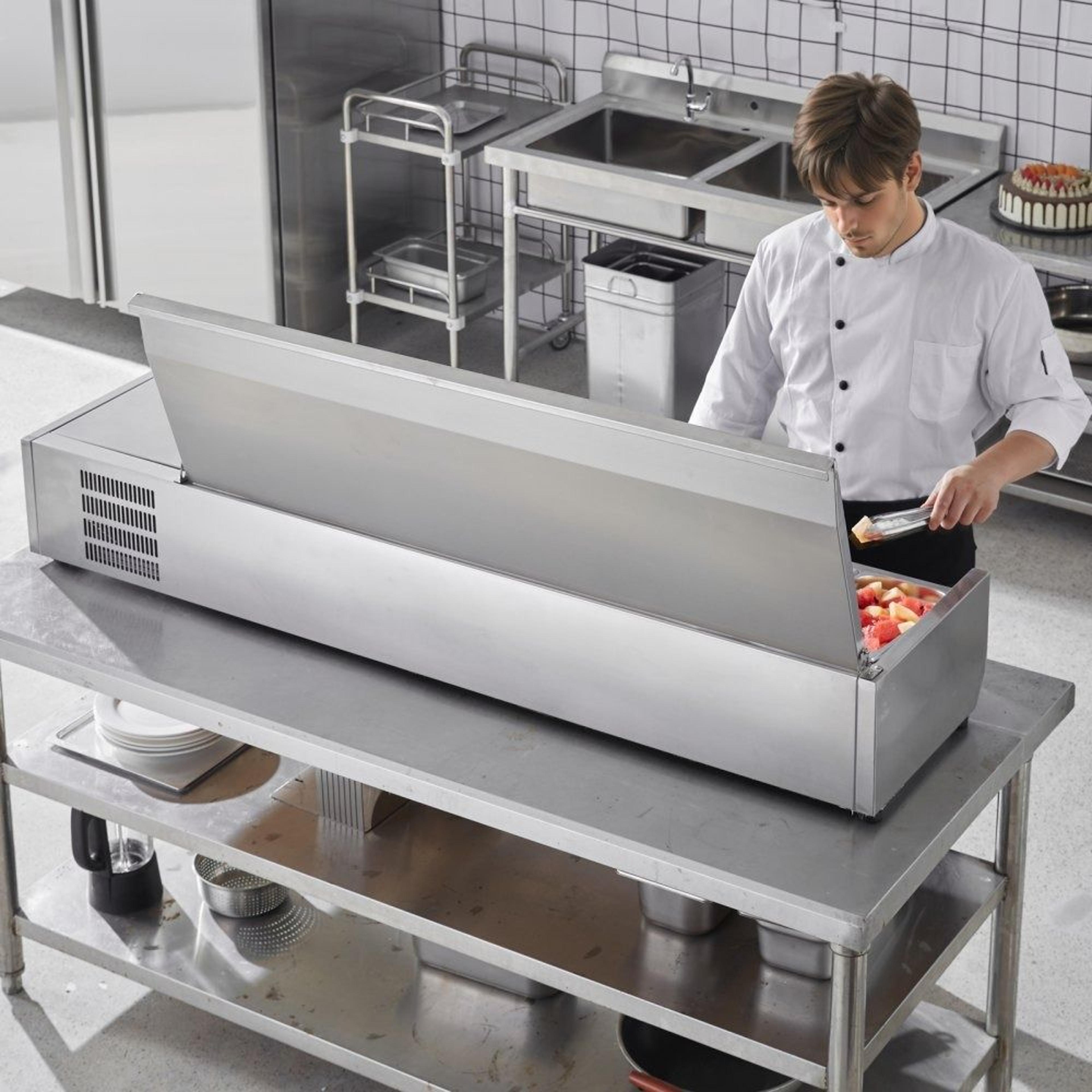 Countertop Refrigerated Condiment Prep Station With 9 Pans And Stainless Steel Guard 6