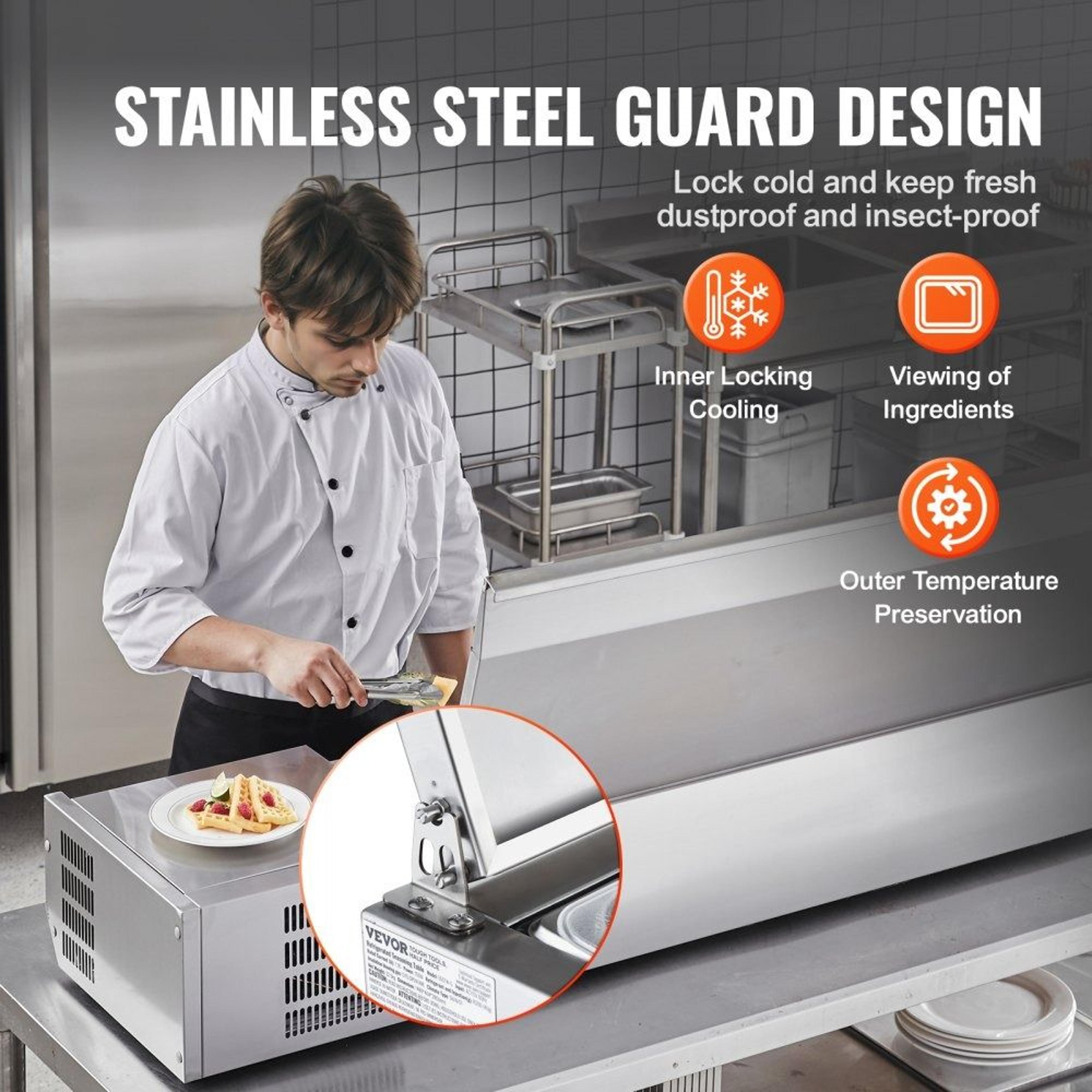 Countertop Refrigerated Condiment Prep Station With 9 Pans And Stainless Steel Guard 3
