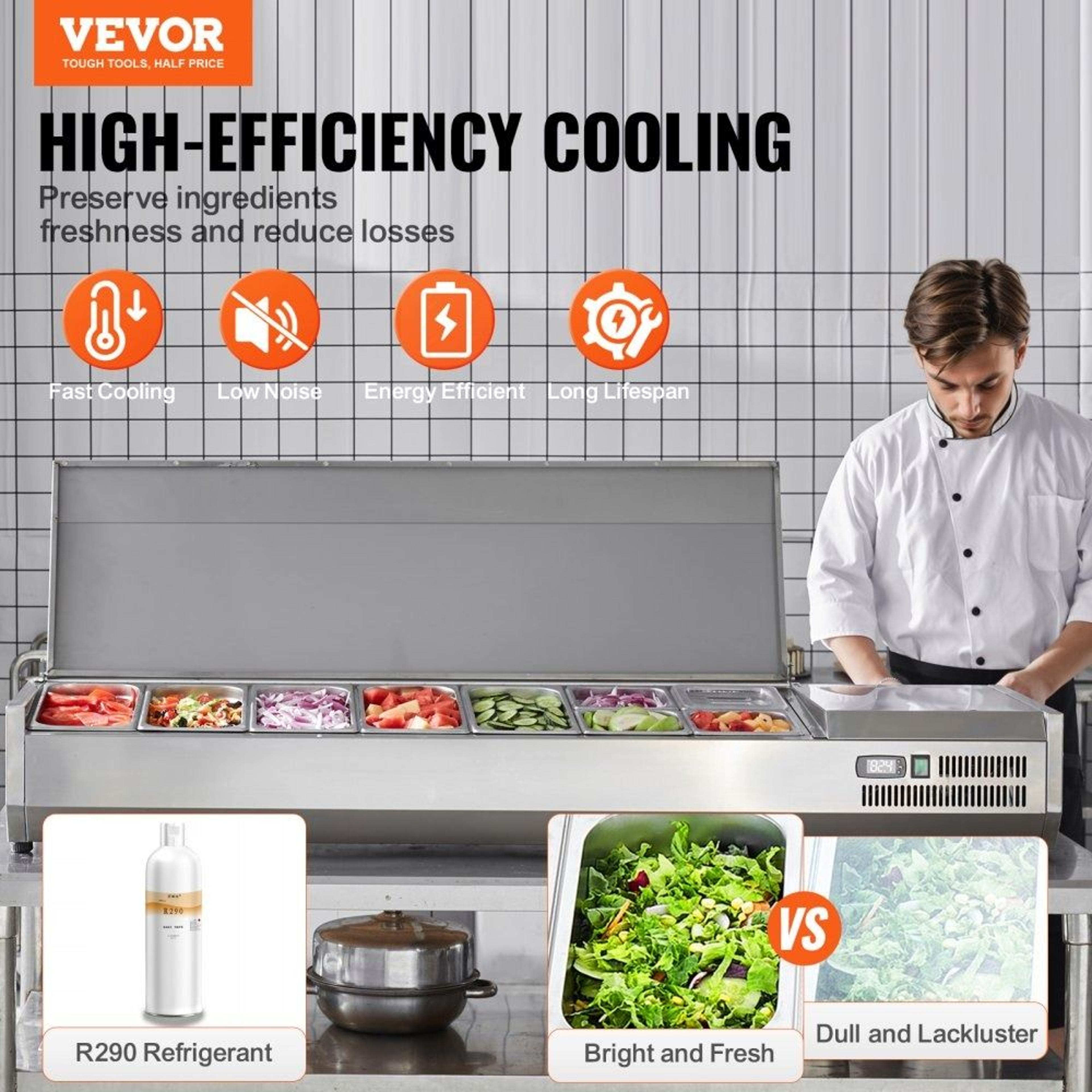 Countertop Refrigerated Condiment Prep Station With 9 Pans And Stainless Steel Guard 2