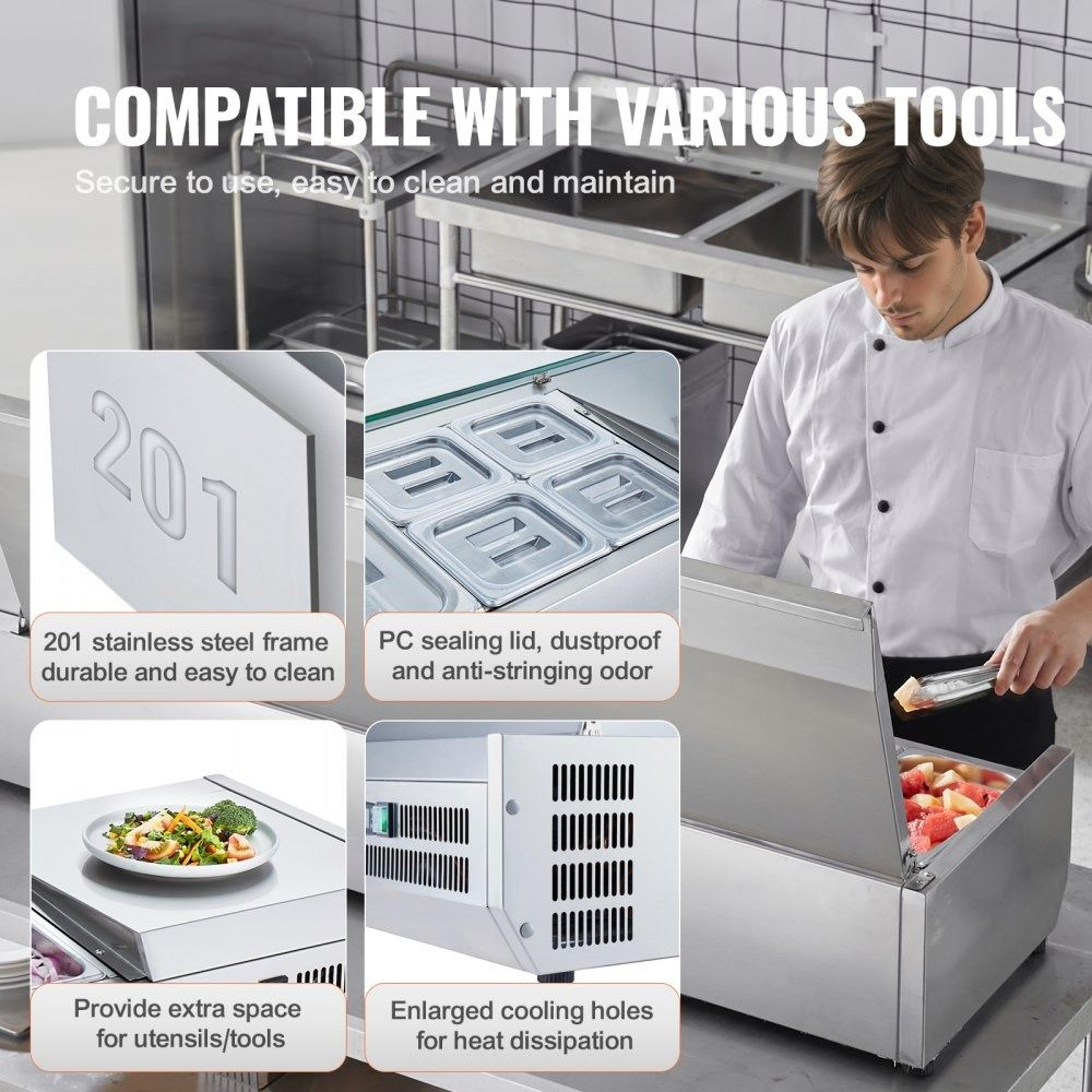 Countertop Refrigerated Condiment Prep Station With 9 Pans And Stainless Steel Guard 1