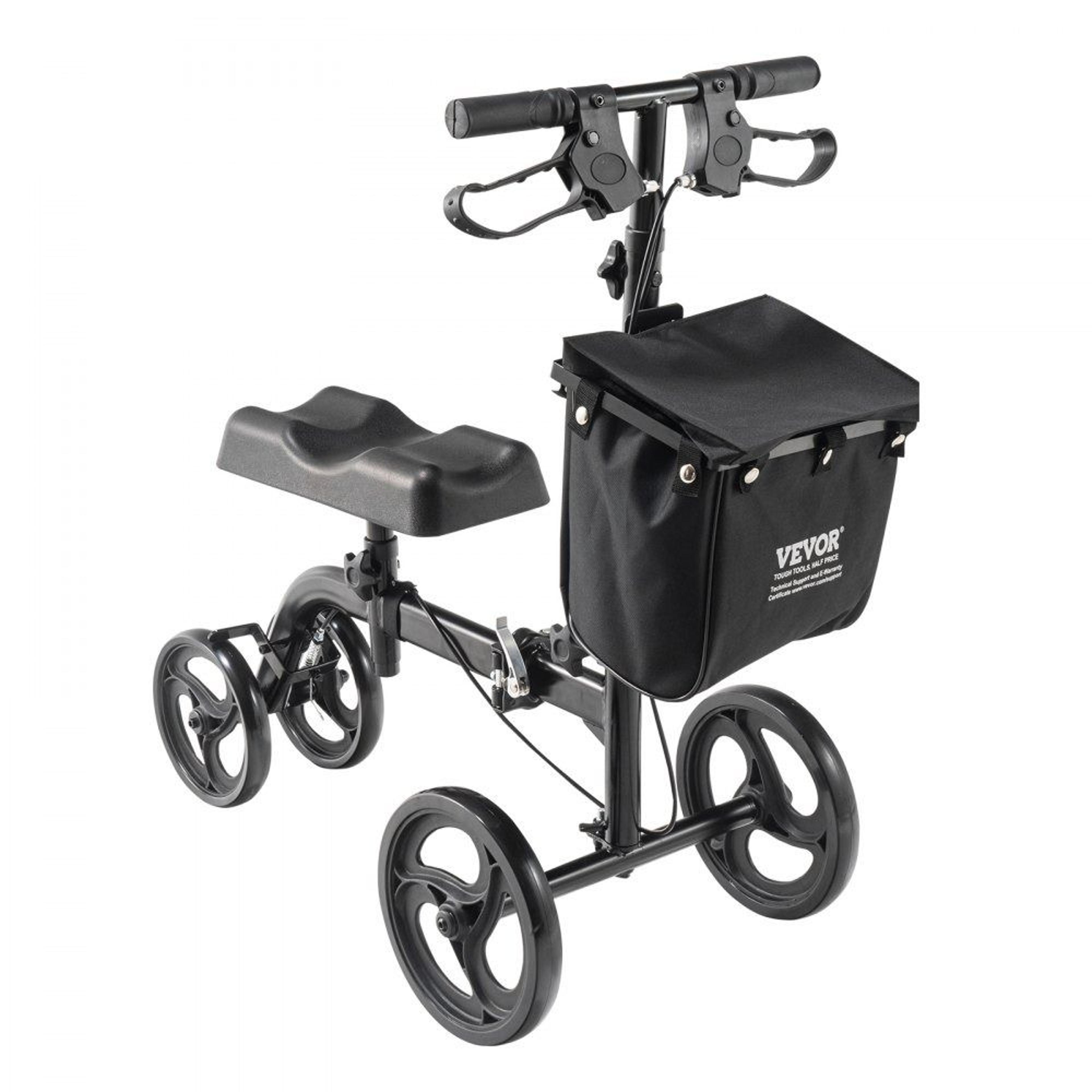 all terrain folding knee scooter with adjustable knee pad and dual brakes