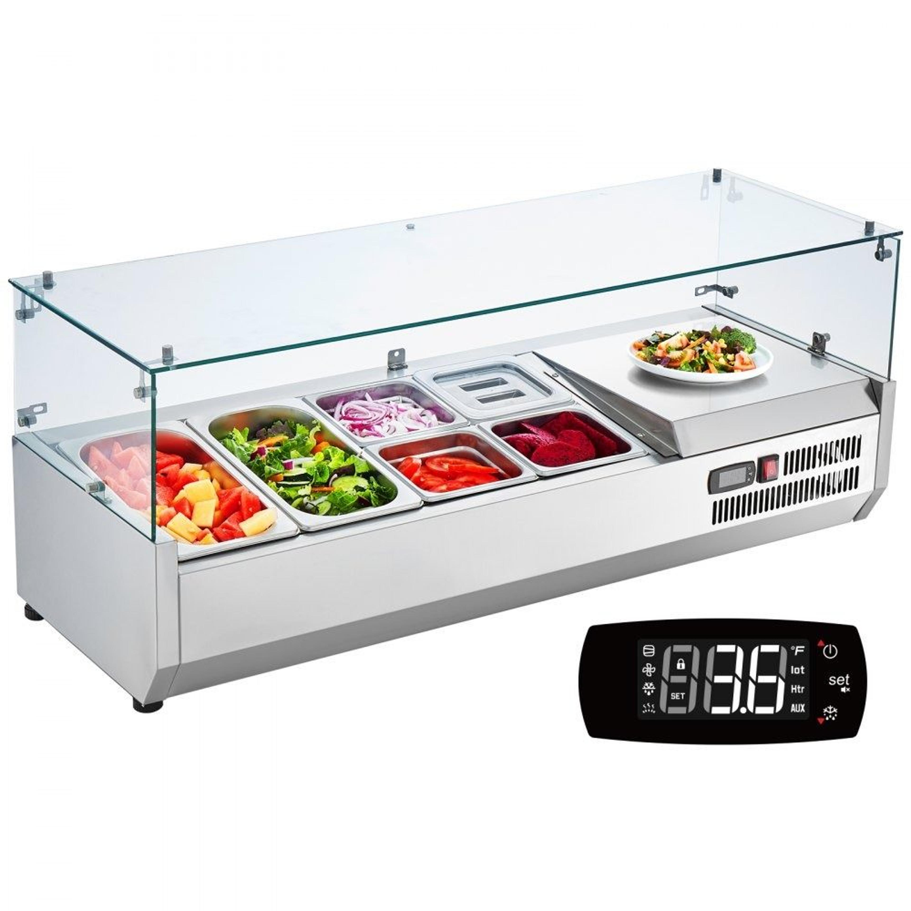 countertop refrigerated condiment station sandwich prep table with stainless steel food holder