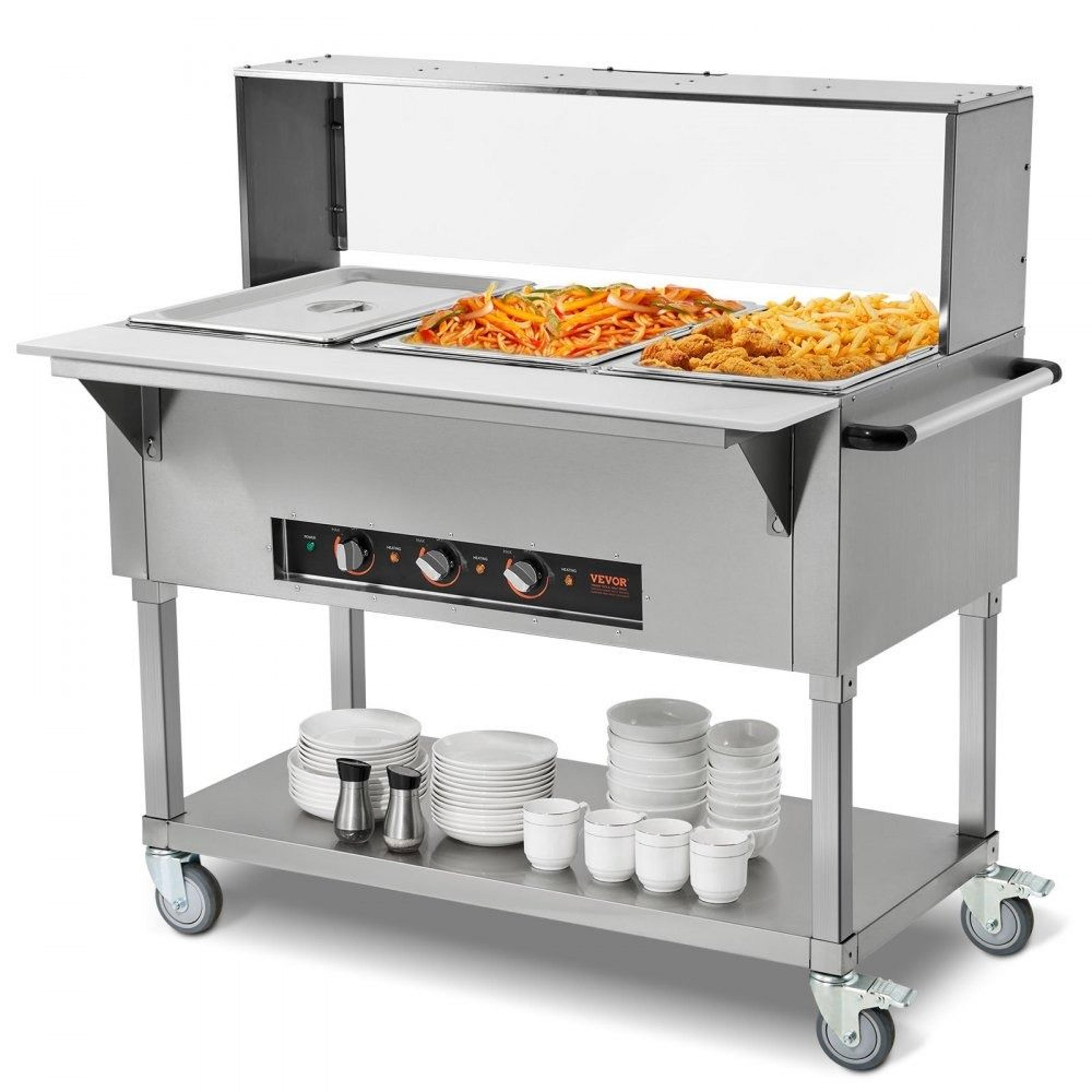 commercial food warmer 3 pan electric steam table with sneeze guard for buffet catering
