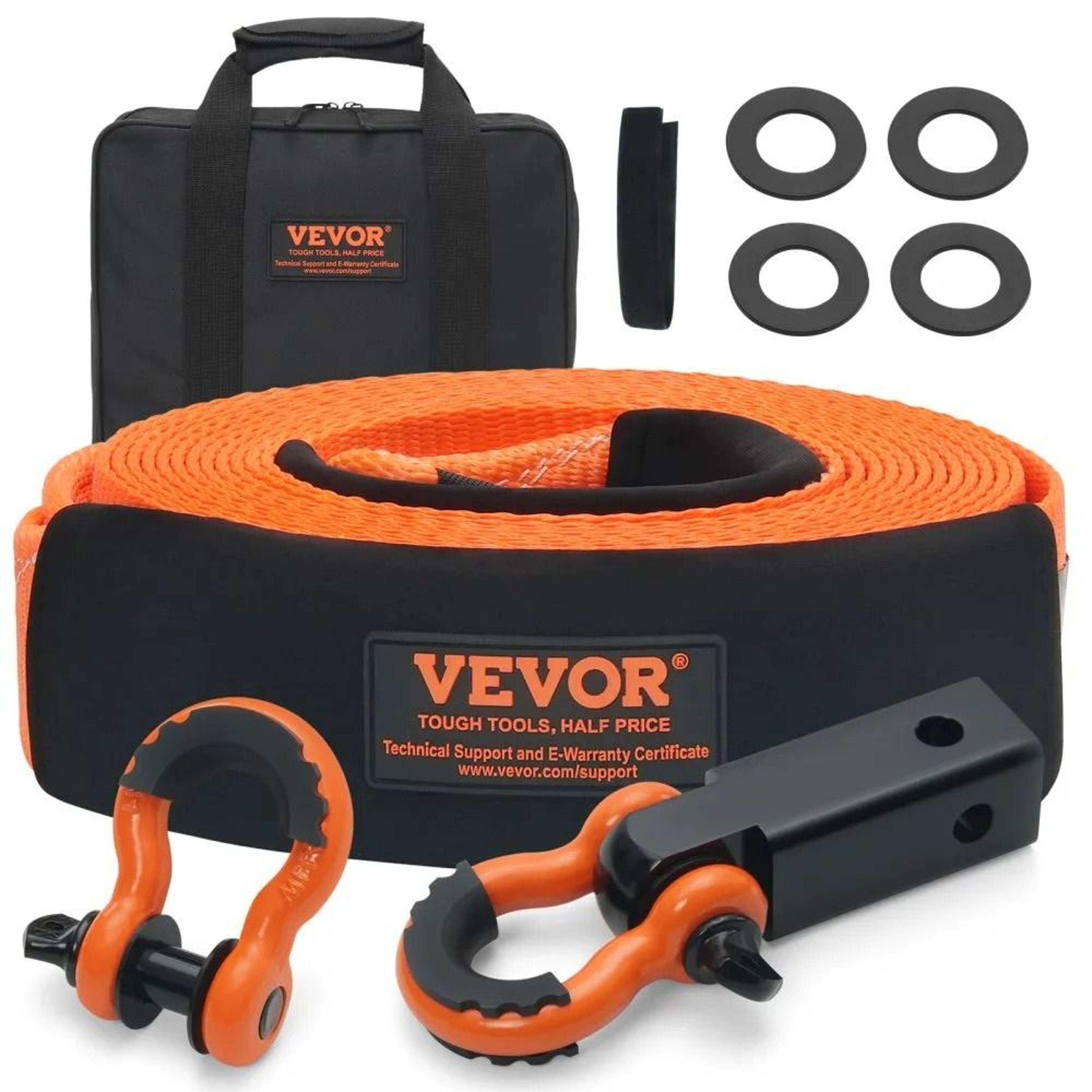 heavy duty tow strap recovery kit 30 ft with d ring shackles and hitch receiver