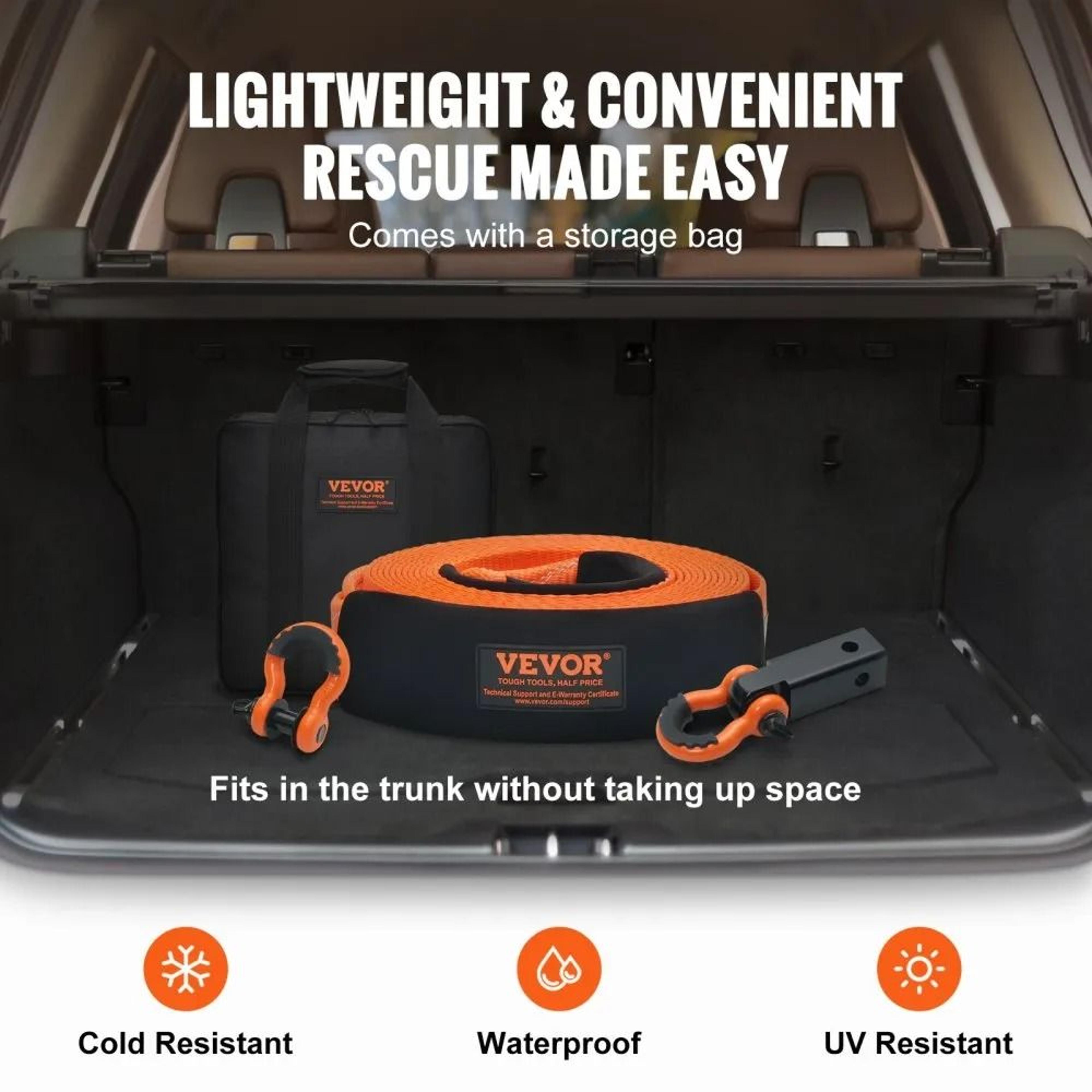 Heavy Duty Tow Strap Recovery Kit 30 Ft With D Ring Shackles And Hitch Receiver 1