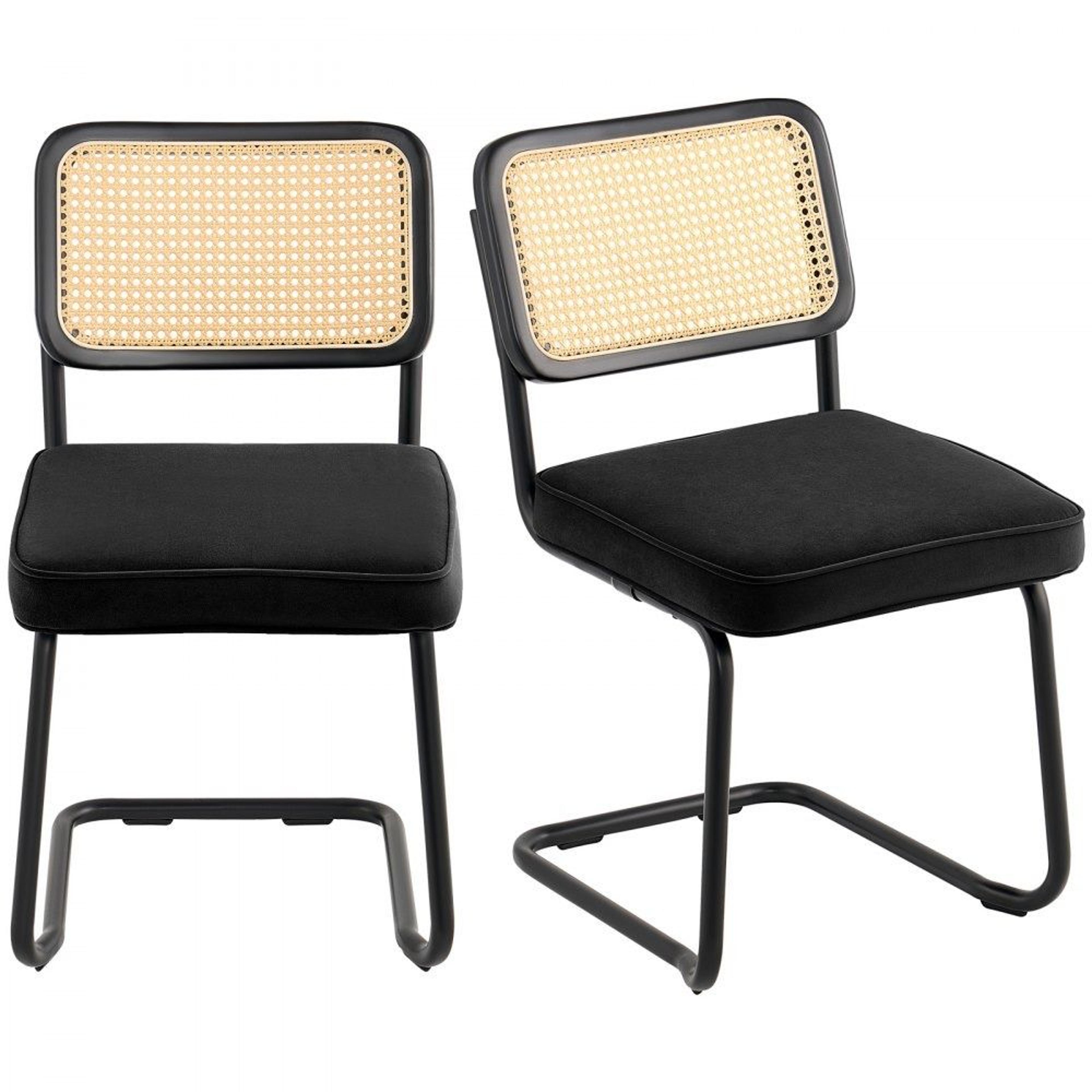 mid century rattan dining chairs set of 2 with velvet cushion and woven back