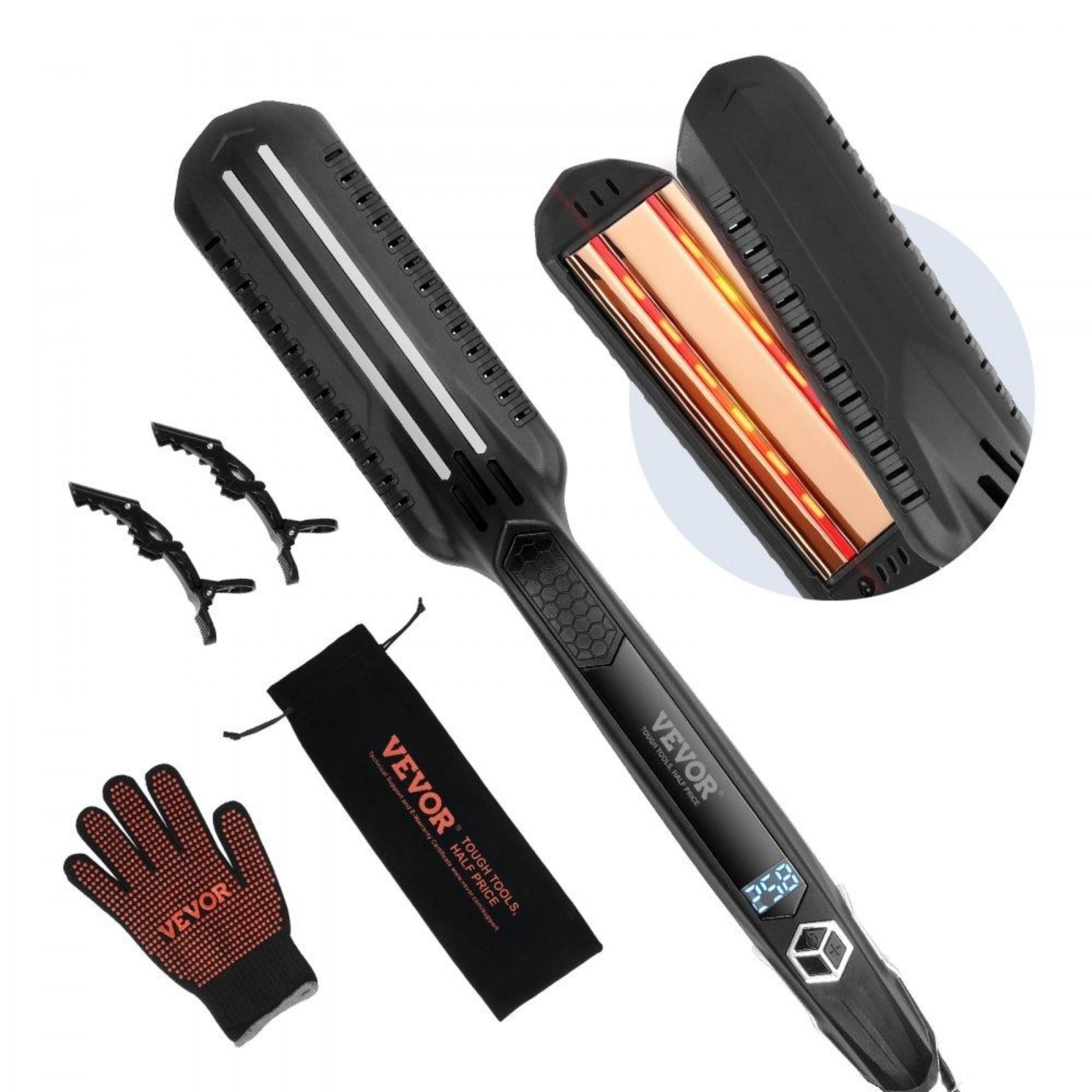 infrared hair straightener titanium flat iron with lcd display and adjustable heat